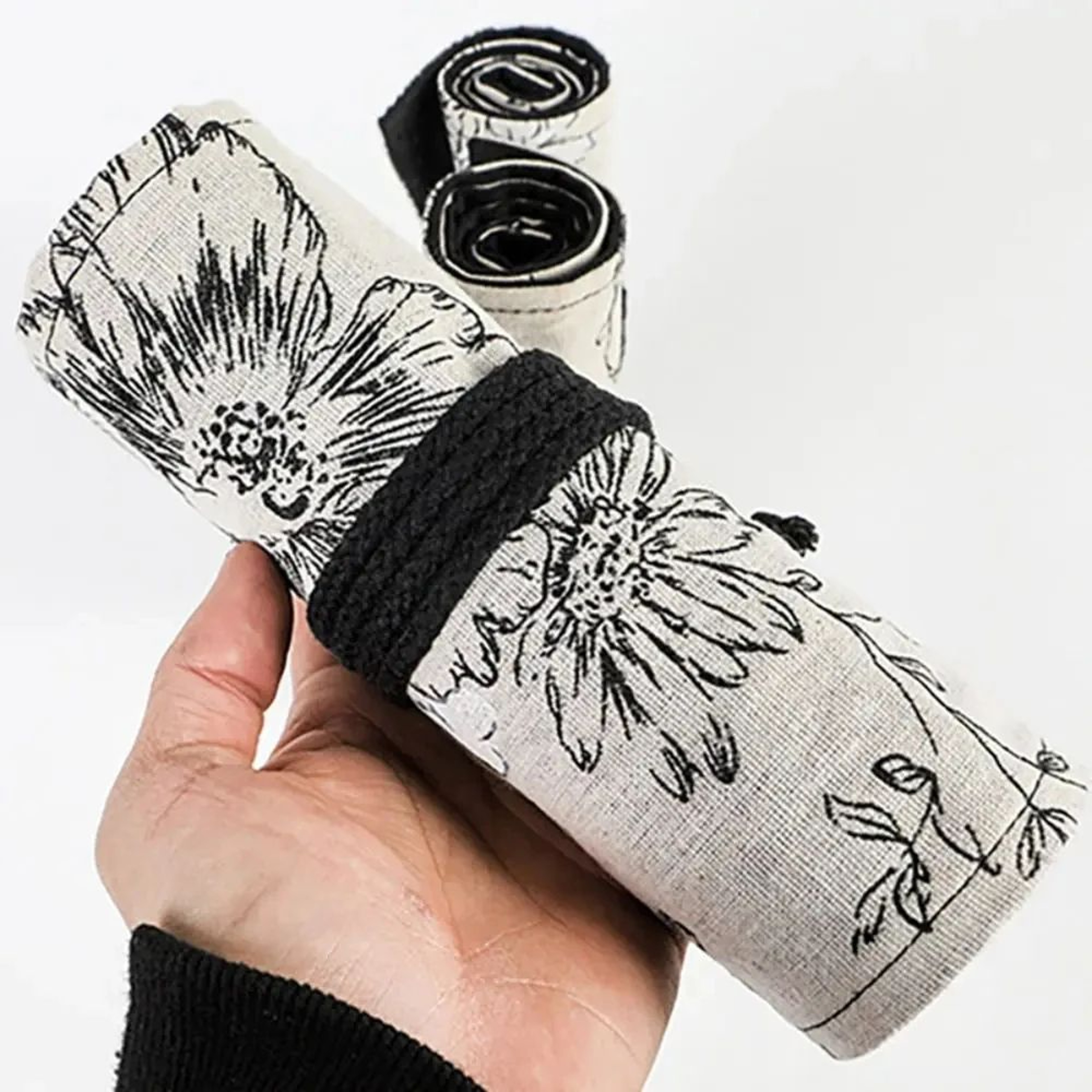 Canvas Roll Up Pencil Case  Portable Brush Pen Organizer  Cute Stationery Holder 5