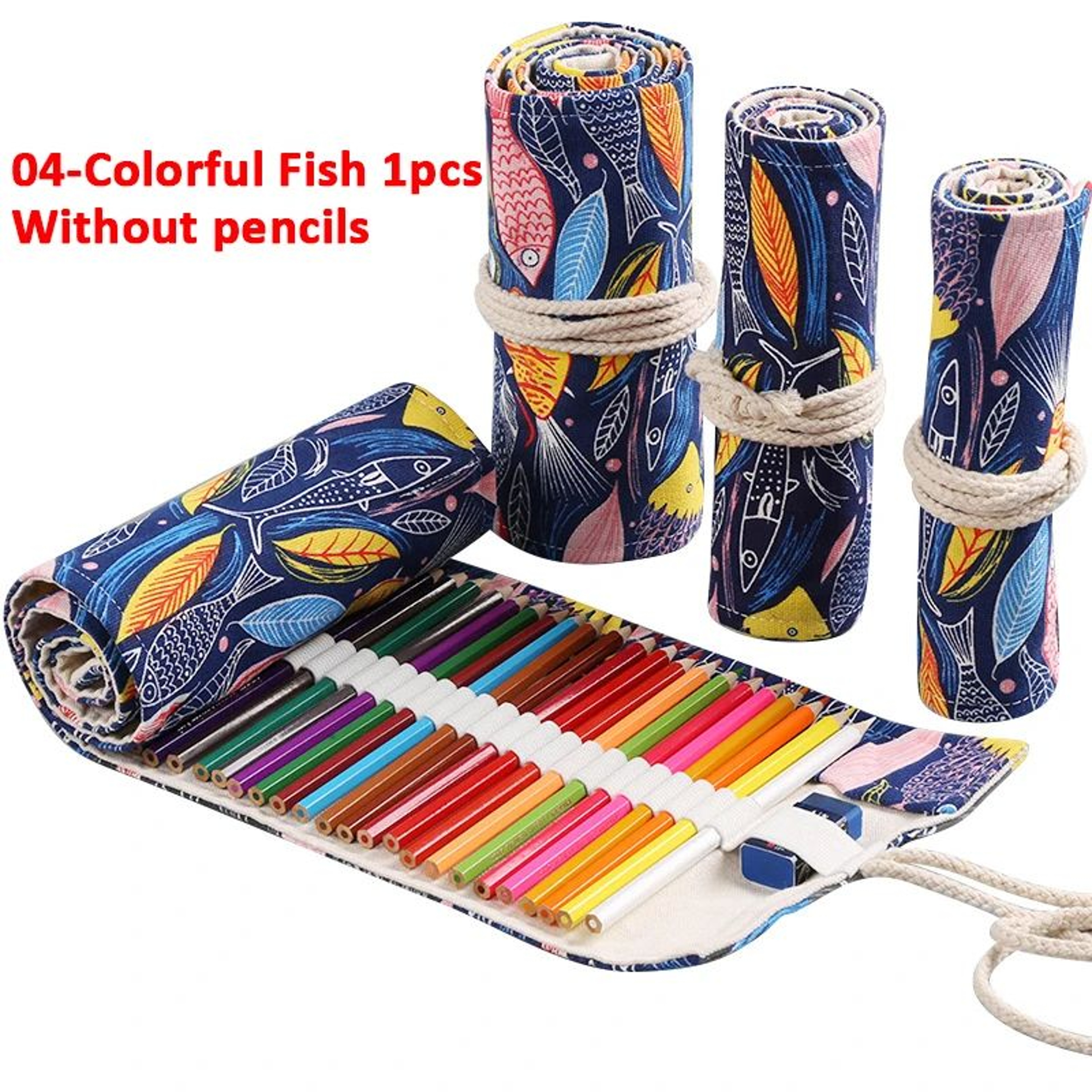 Canvas Roll Up Pencil Case  Portable Brush Pen Organizer  Cute Stationery Holder 6
