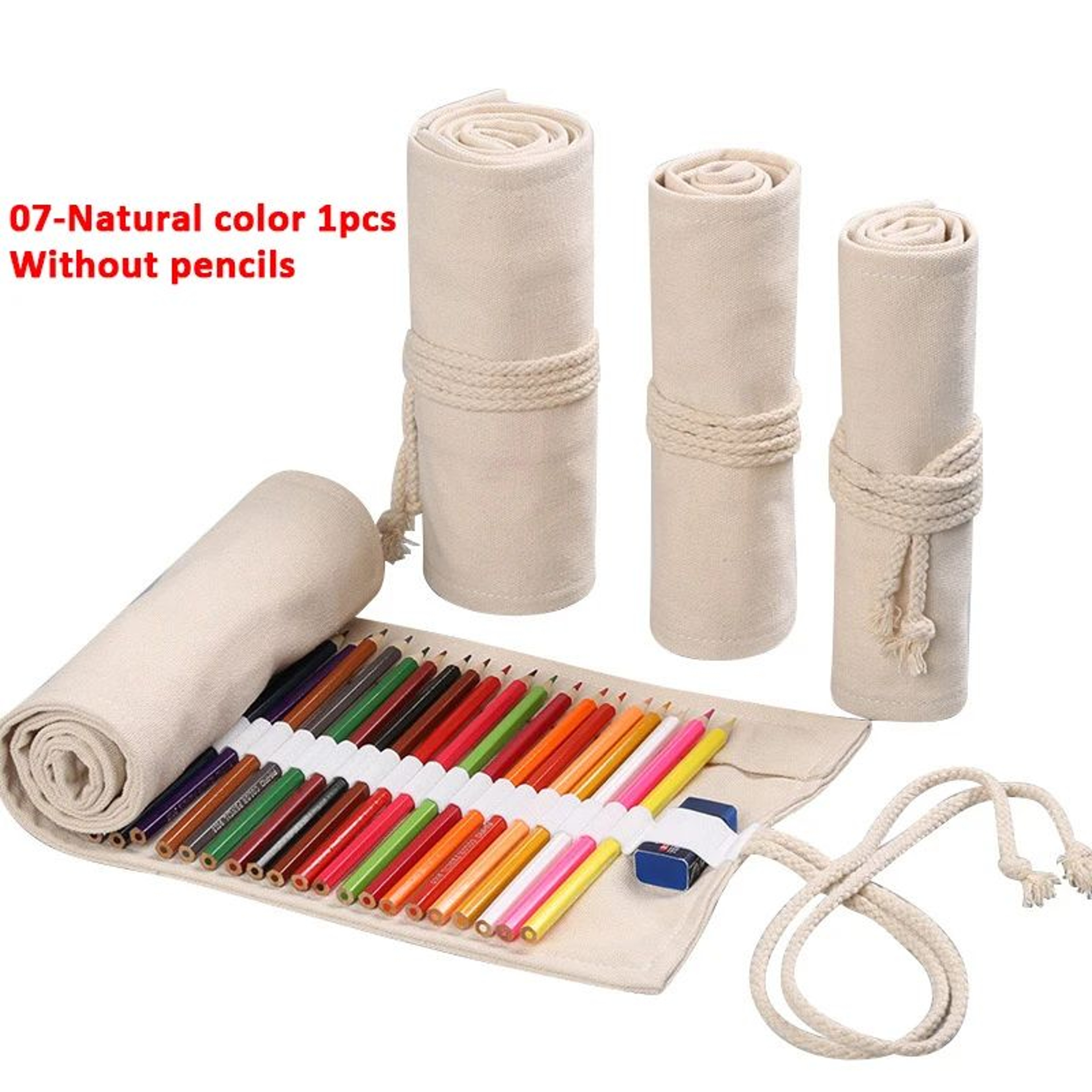 Canvas Roll Up Pencil Case  Portable Brush Pen Organizer  Cute Stationery Holder 9