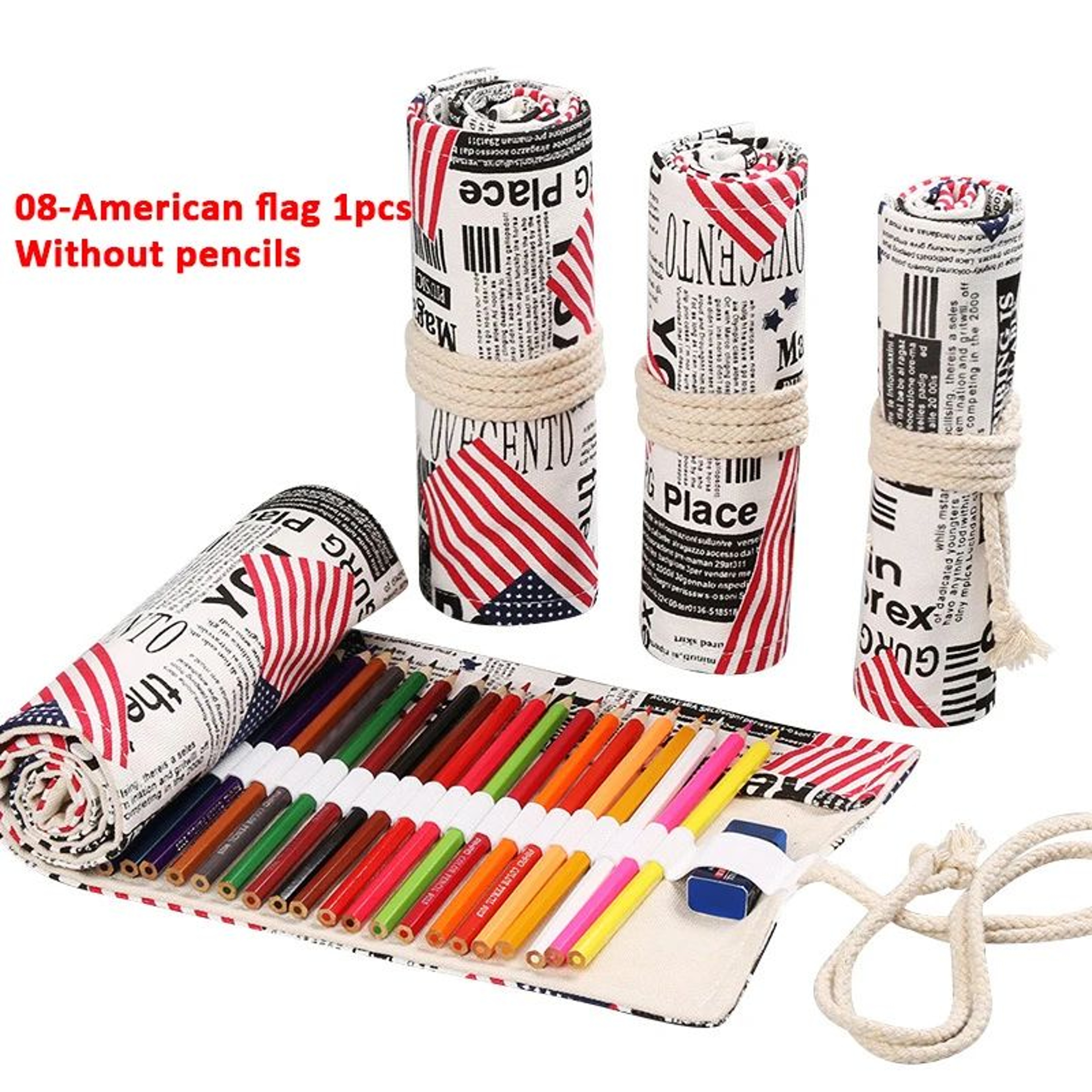 Canvas Roll Up Pencil Case  Portable Brush Pen Organizer  Cute Stationery Holder 10