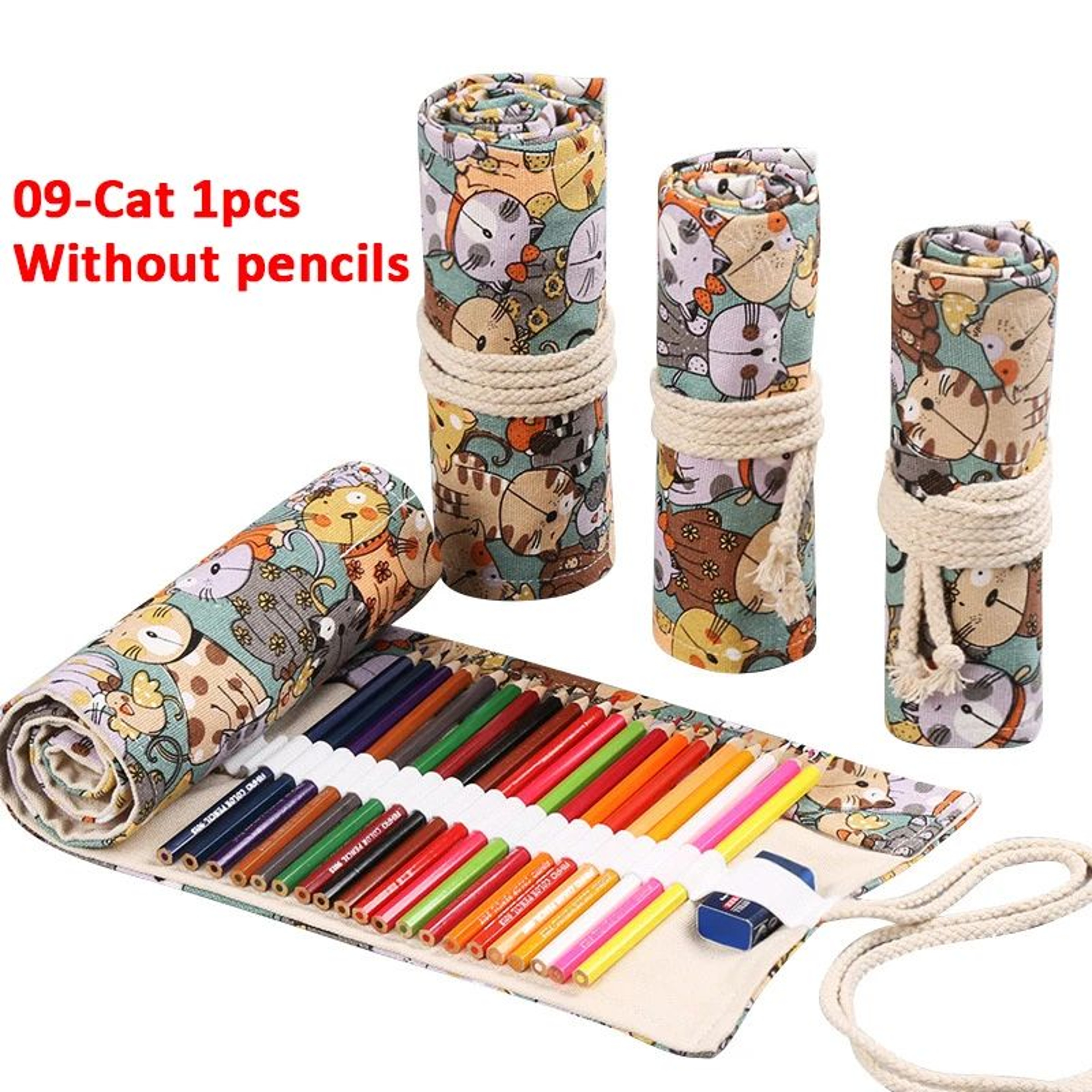Canvas Roll Up Pencil Case  Portable Brush Pen Organizer  Cute Stationery Holder 11