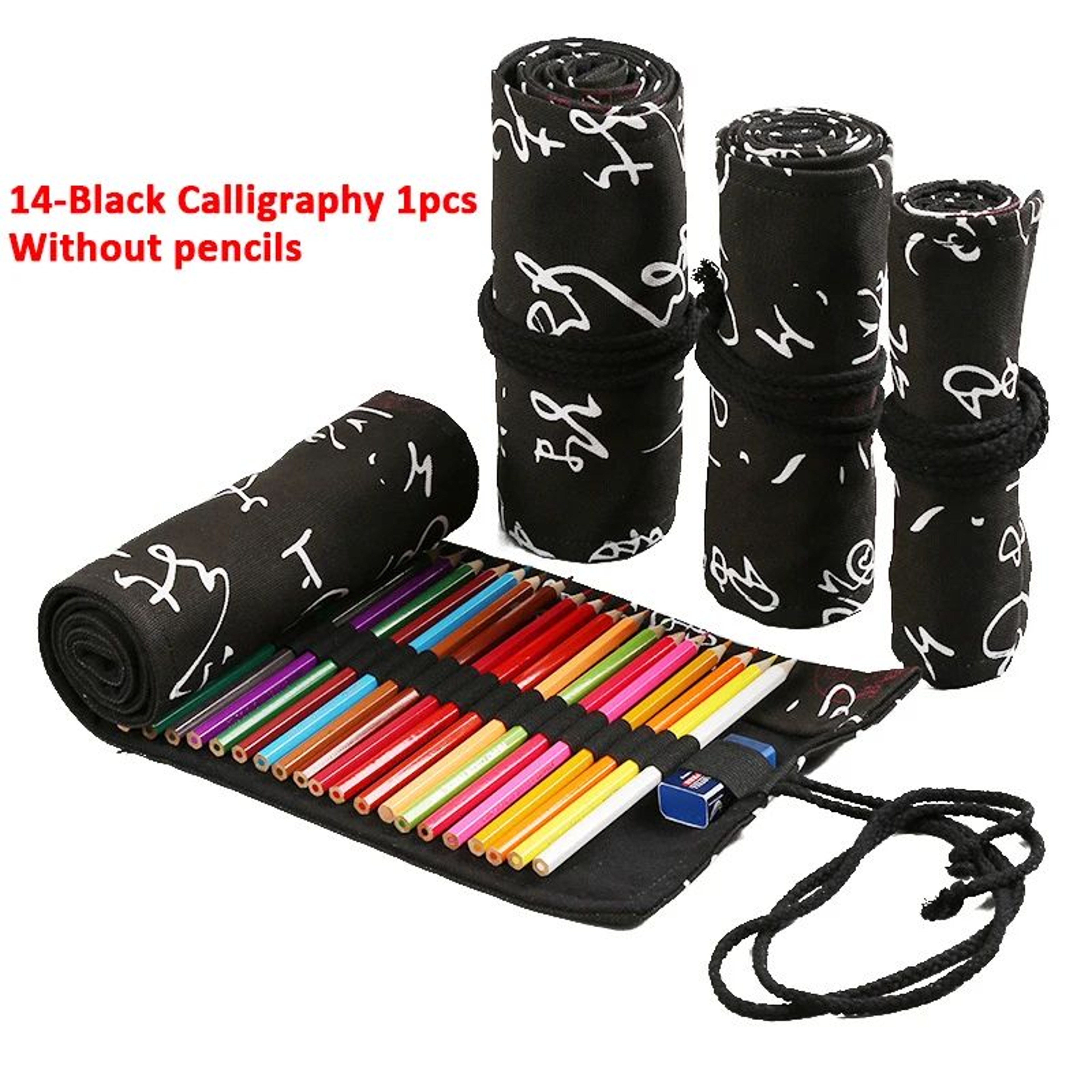 Canvas Roll Up Pencil Case  Portable Brush Pen Organizer  Cute Stationery Holder 17