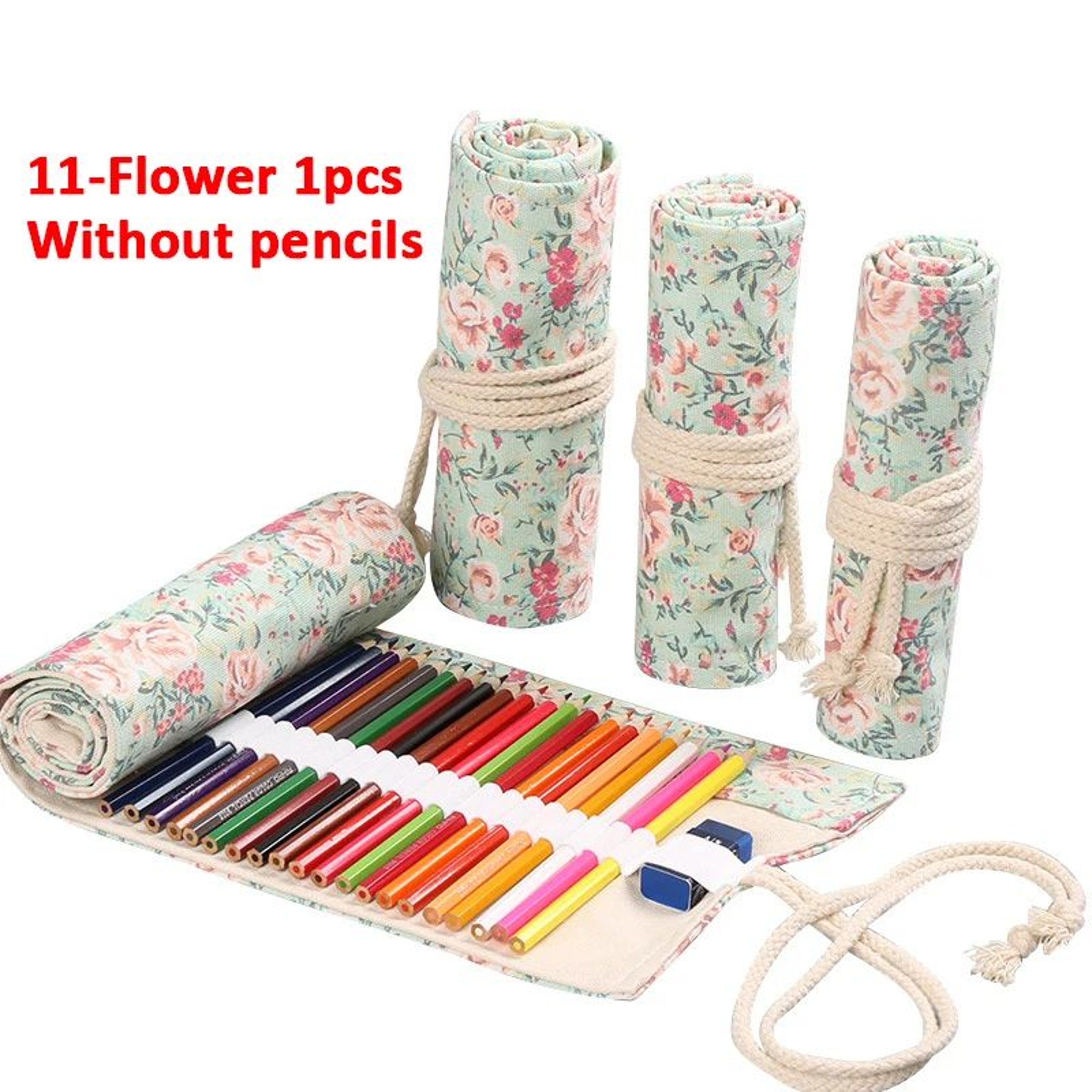 Canvas Roll Up Pencil Case  Portable Brush Pen Organizer  Cute Stationery Holder 26