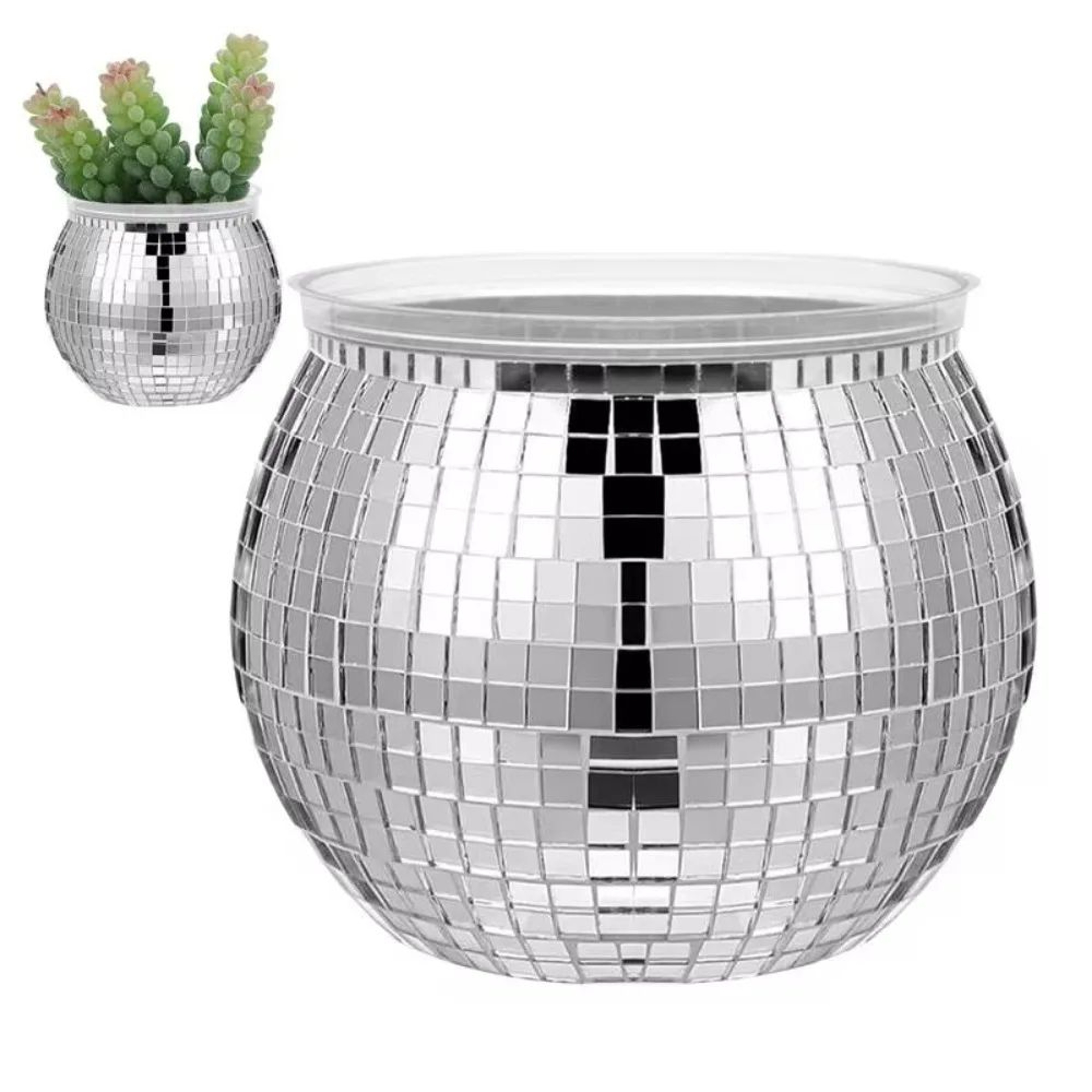 Disco Ball Flower Pot  Silver Mirror Planter  Decorative Vase For Home Decor 3