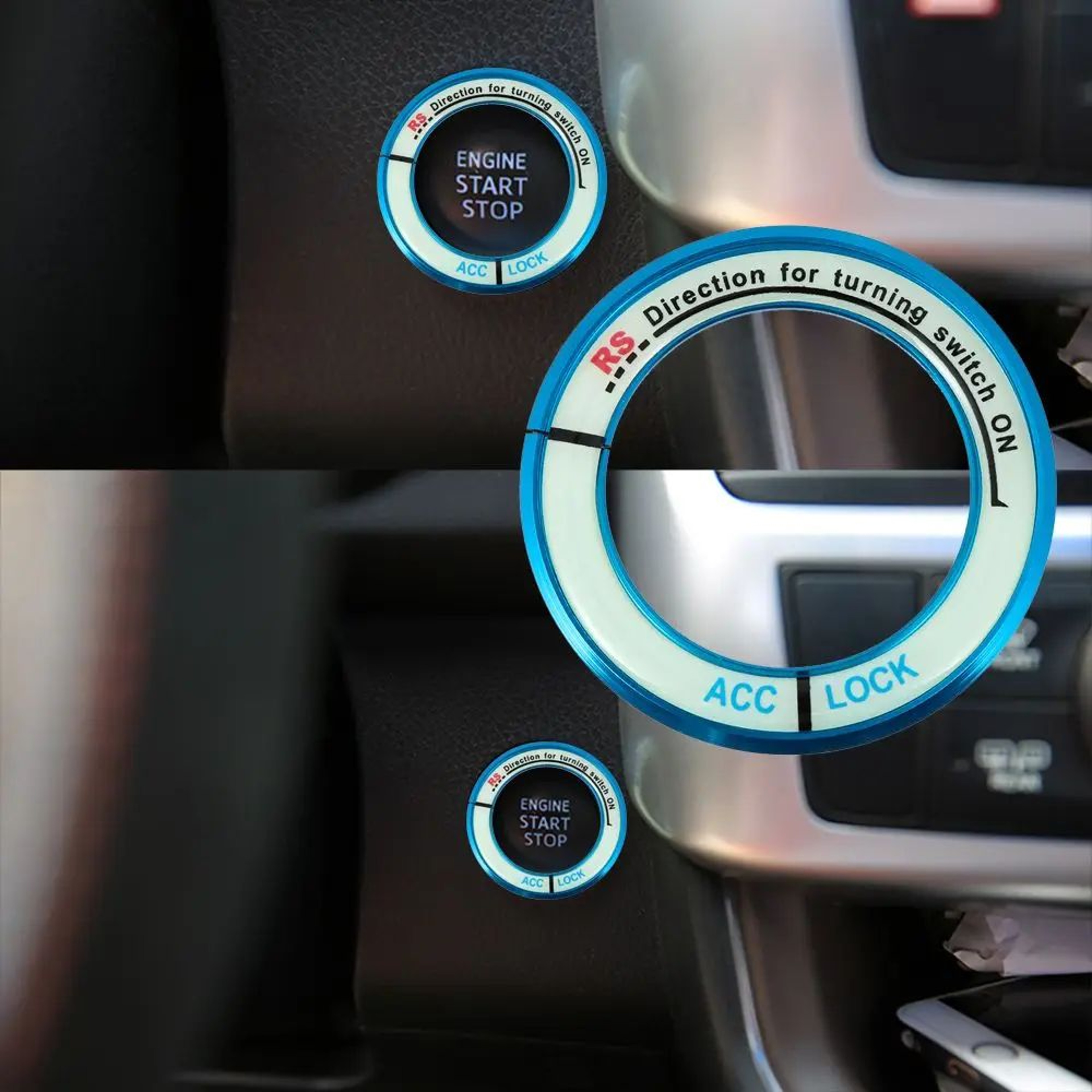 Luminous Aluminum Alloy Car Ignition Switch Cover Ring  Interior Push Start Button Sticker For Toyo 4