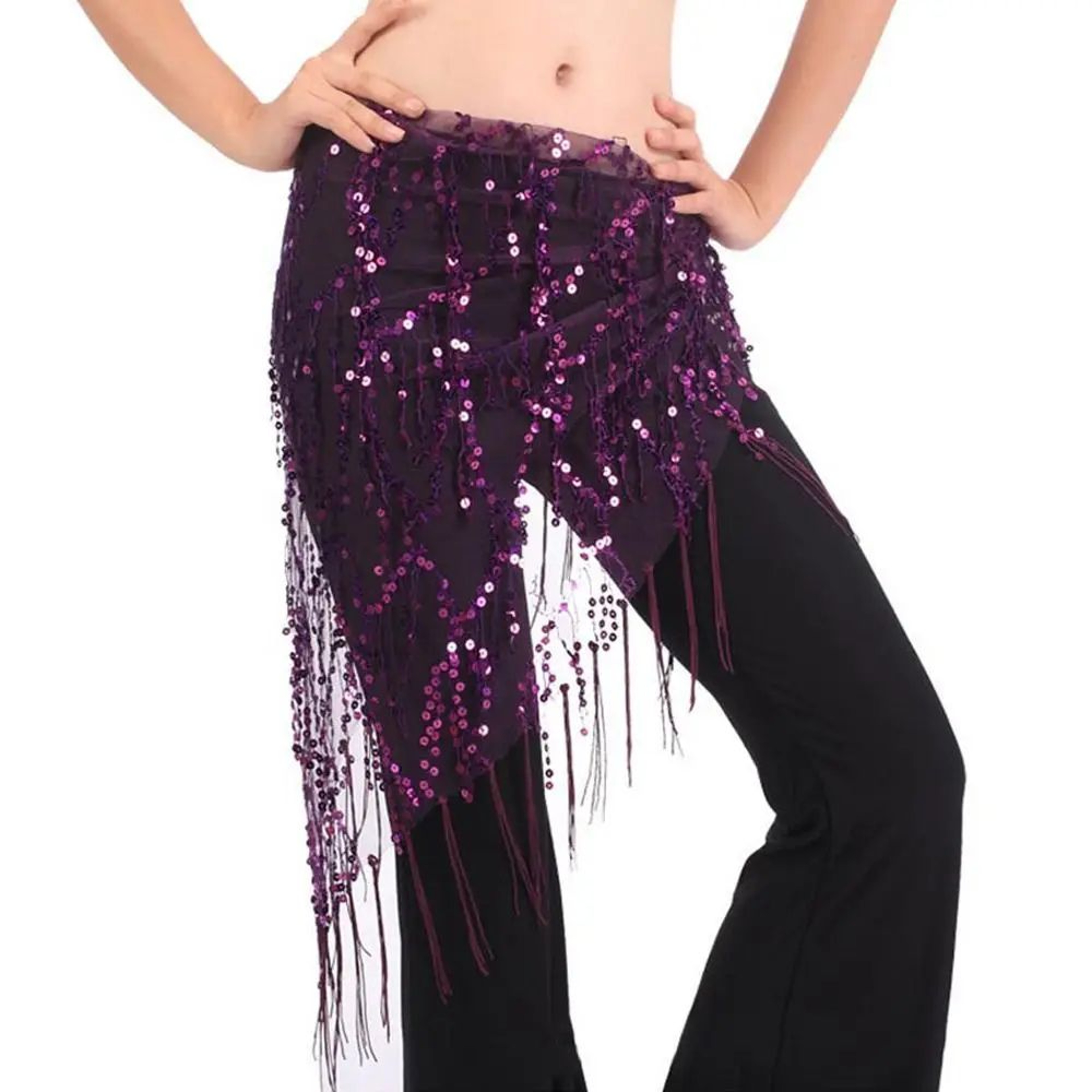 Womens Sequins Tassel Belly Dance Hip Scarf Waist Belt  Shiny Arabian Dance Costume Accessory 7
