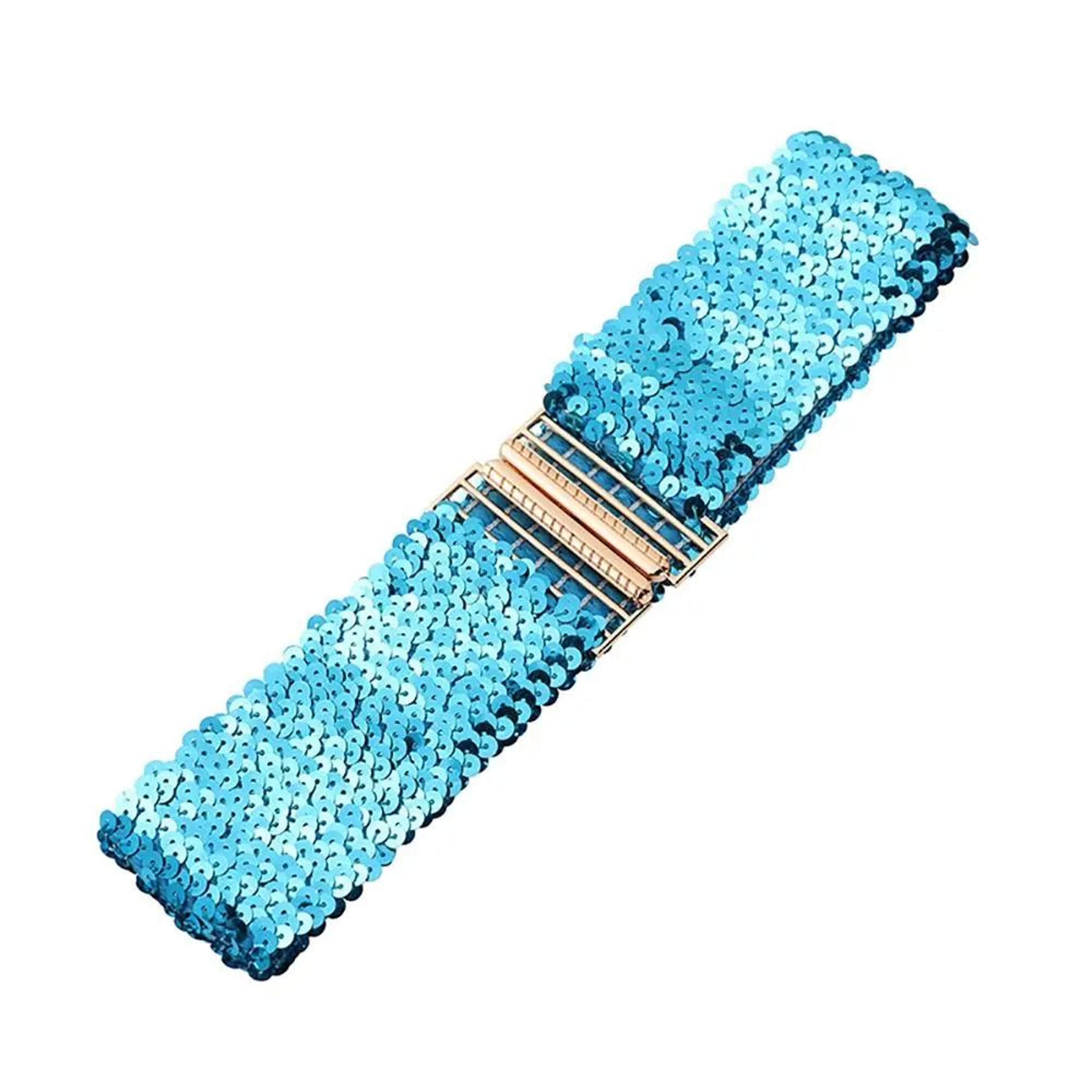 Gold Buckle Stretch Sequin Waist Belt For Women  Wide Elastic Sparkly Corset Waistband 6