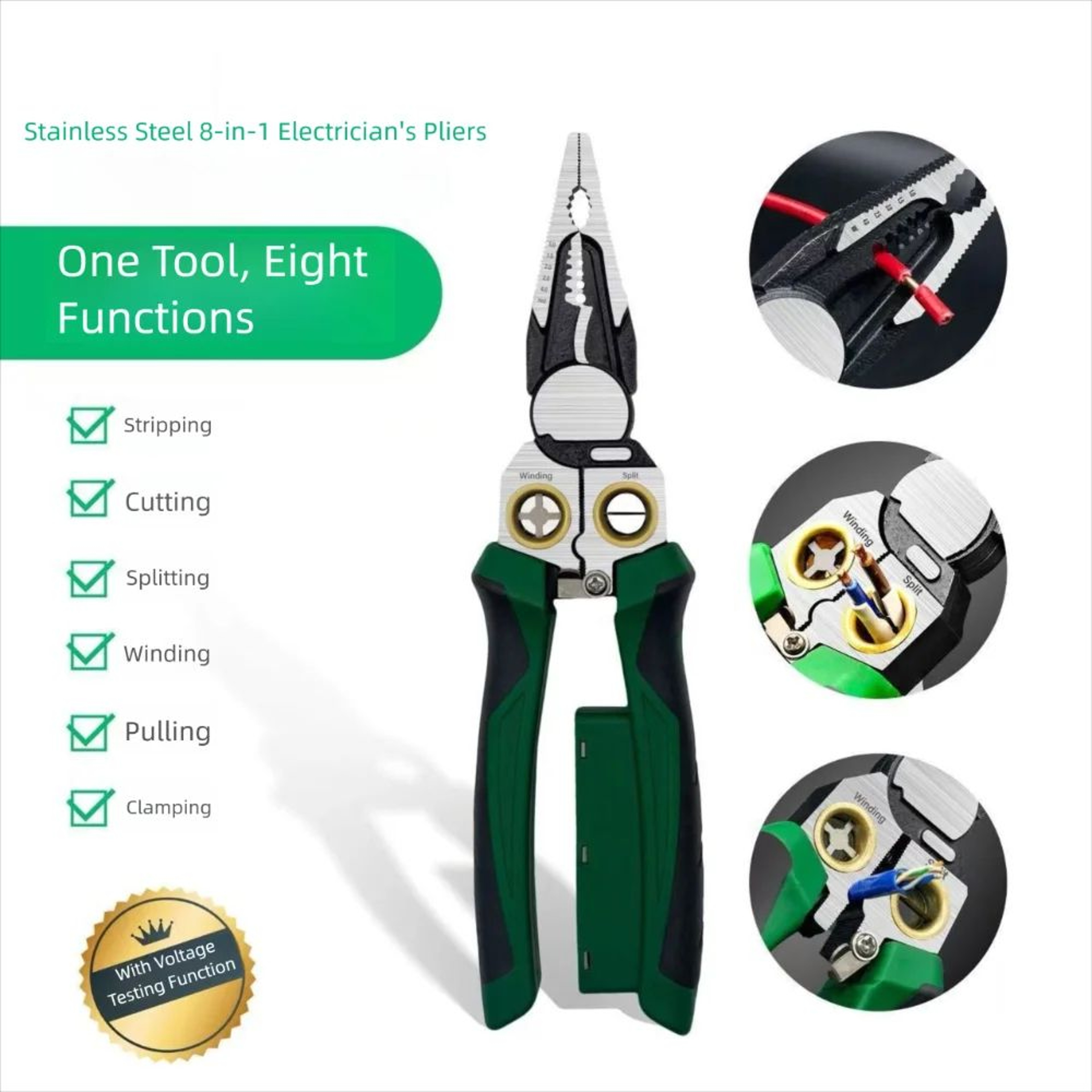 8in1 Wire Stripper With Voltage Tester  Electric Wire Stripping Cutting Crimping Pliers Tool 2