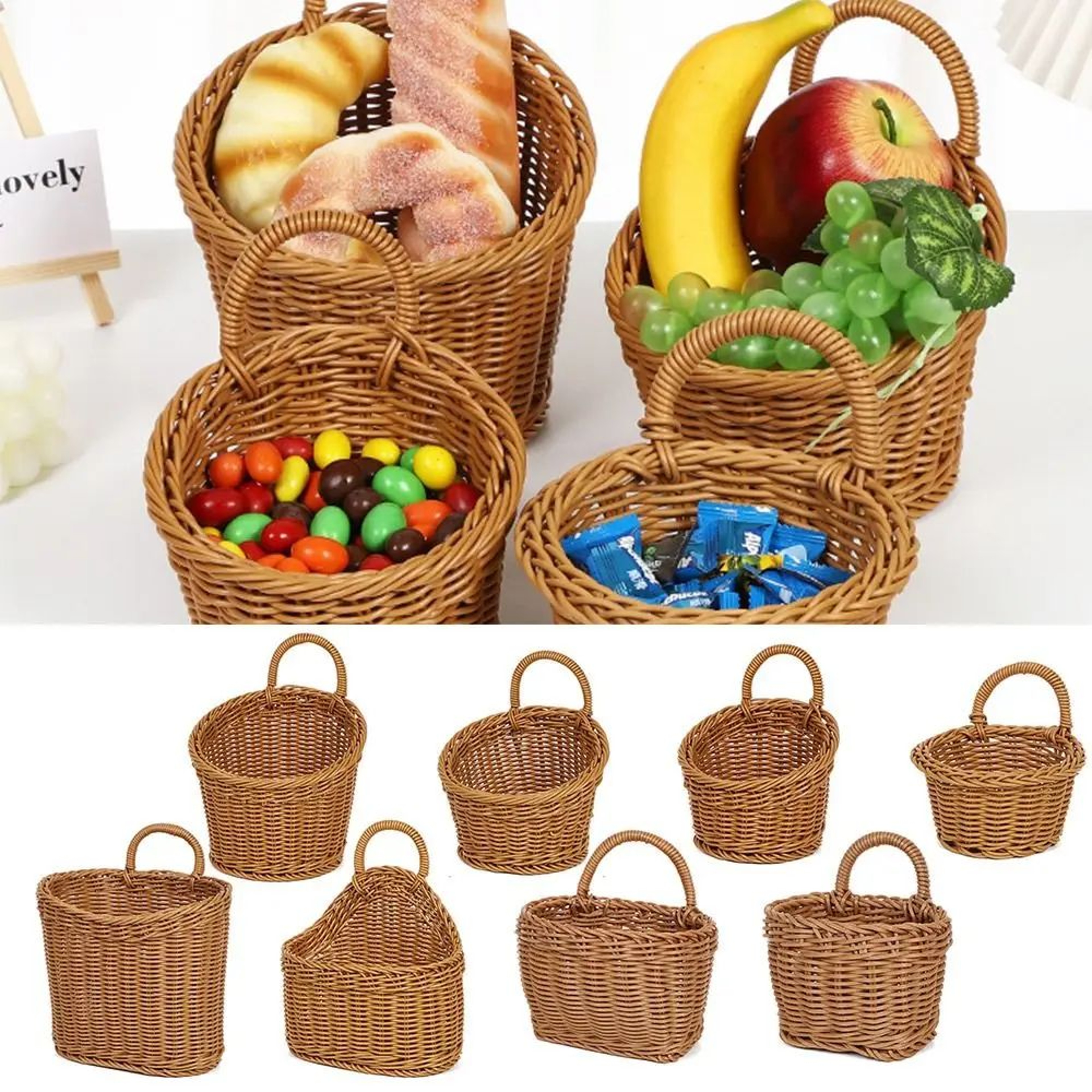 Imitation Rattan Hanging Storage Basket  Handwoven Kitchen Fruit Vegetable Organizer Basket With Ha 3