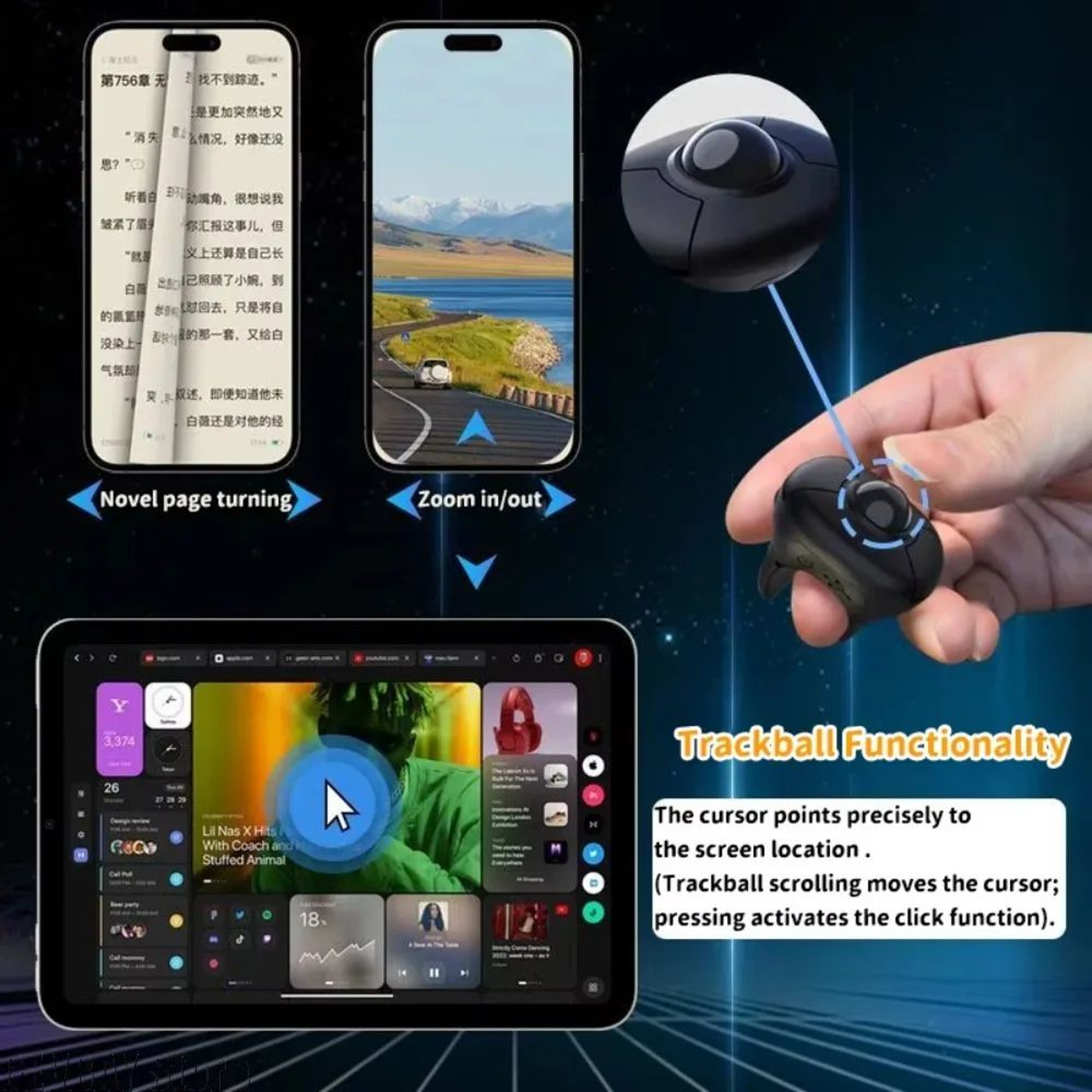 Wireless Trackball Finger Ring Mouse  Bluetooth  24G Remote Control Presenter For PC Phone  Car Dis 3
