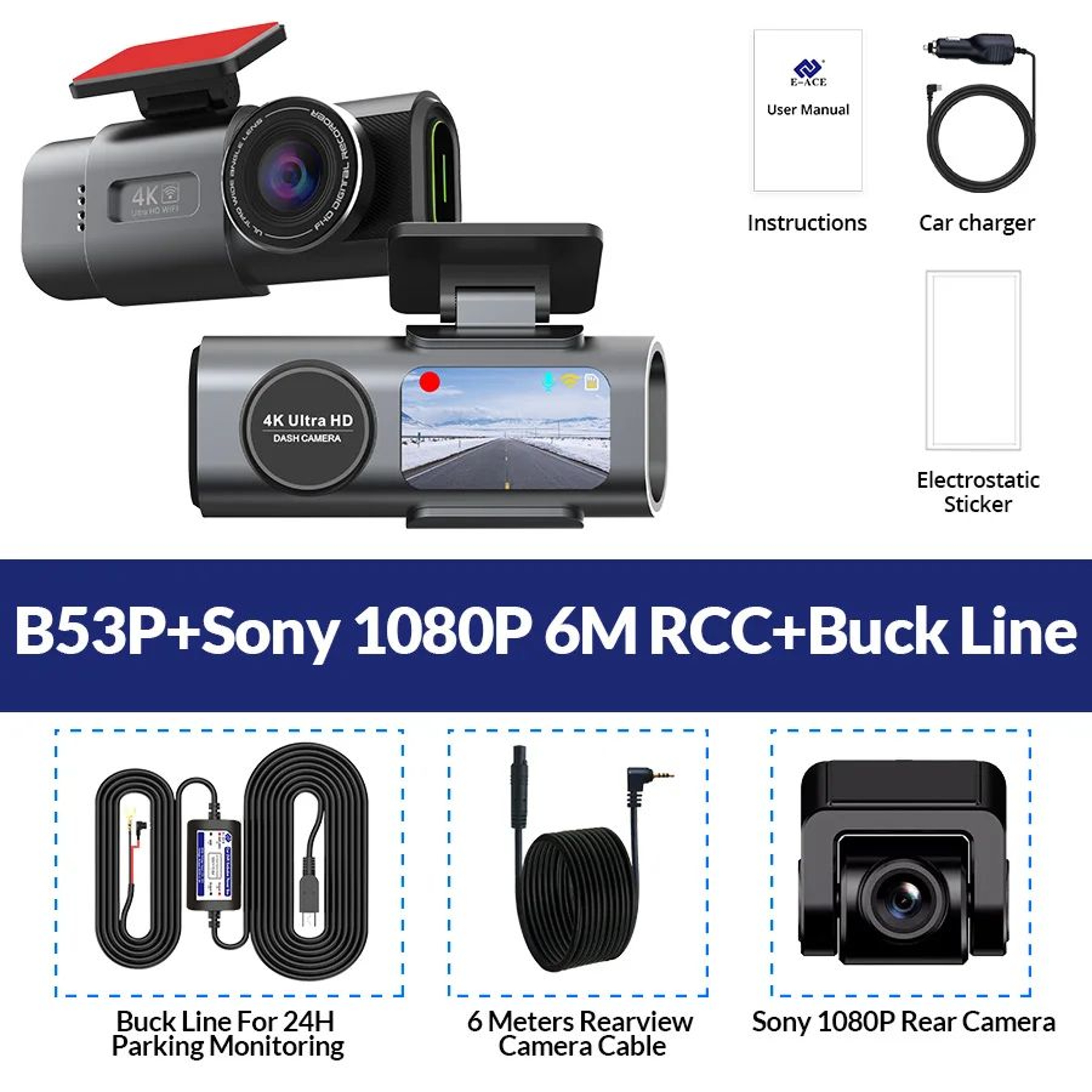 4K UHD Dash Cam DVR  WiFi GPS Night Vision Front  Rear Car Camera With 24H Parking Monitor 9