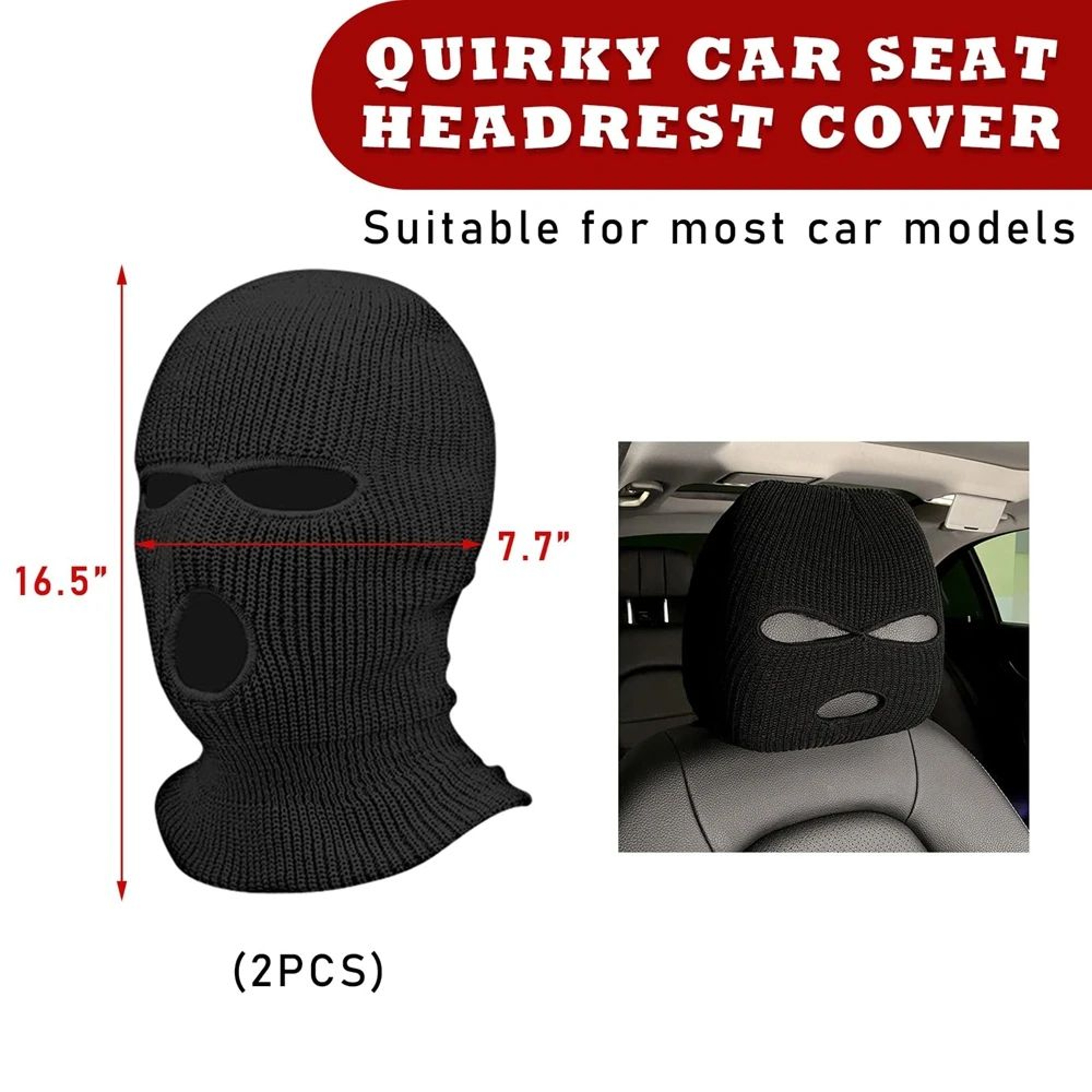 Universal Funny Car Headrest Cover Set  Ski Mask Style Front Seat Protector Accessories 1