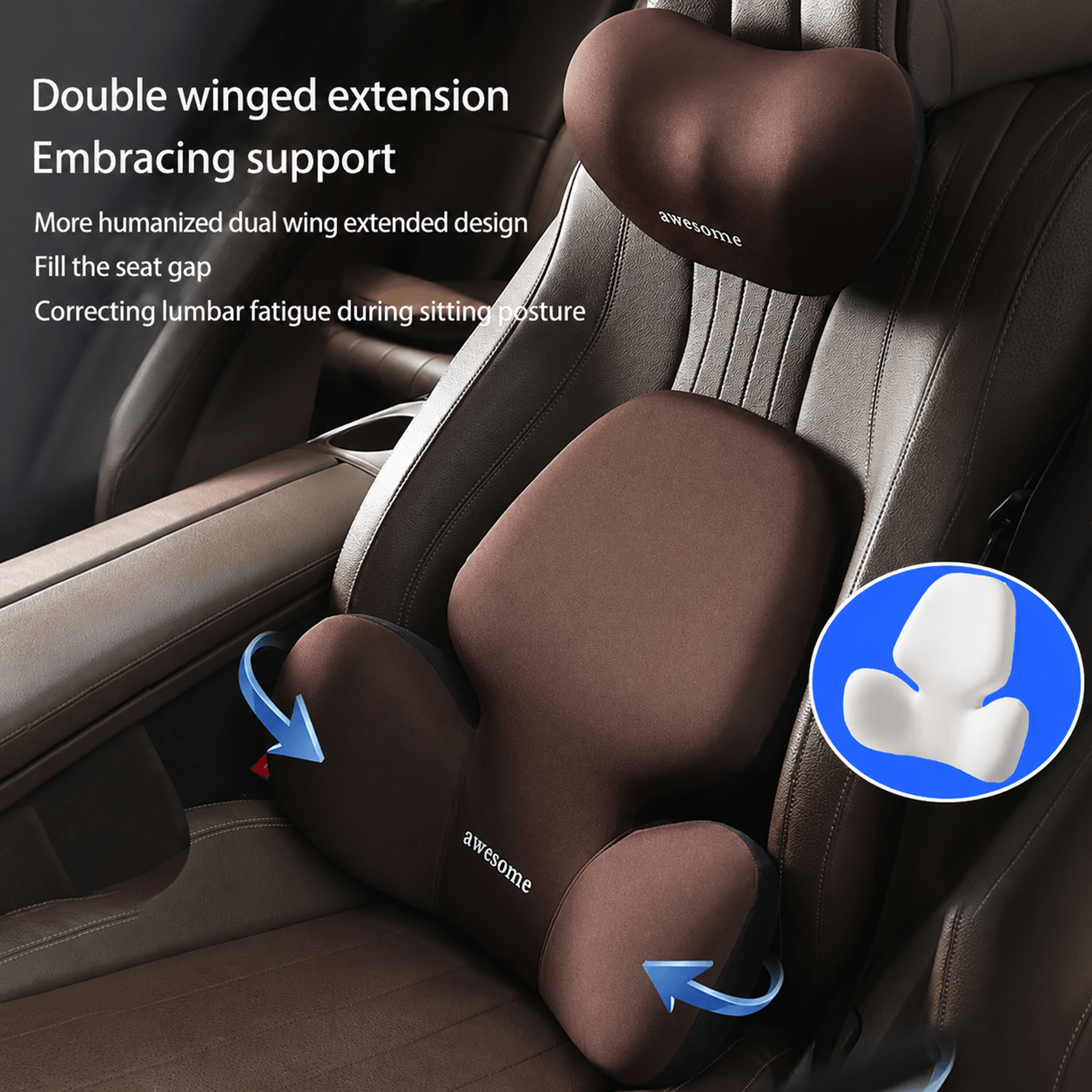 ErgoDrive Universal Car Lumbar Support  Neck Pillow Set  Removable Washable Memory Foam Backrest Cu 0