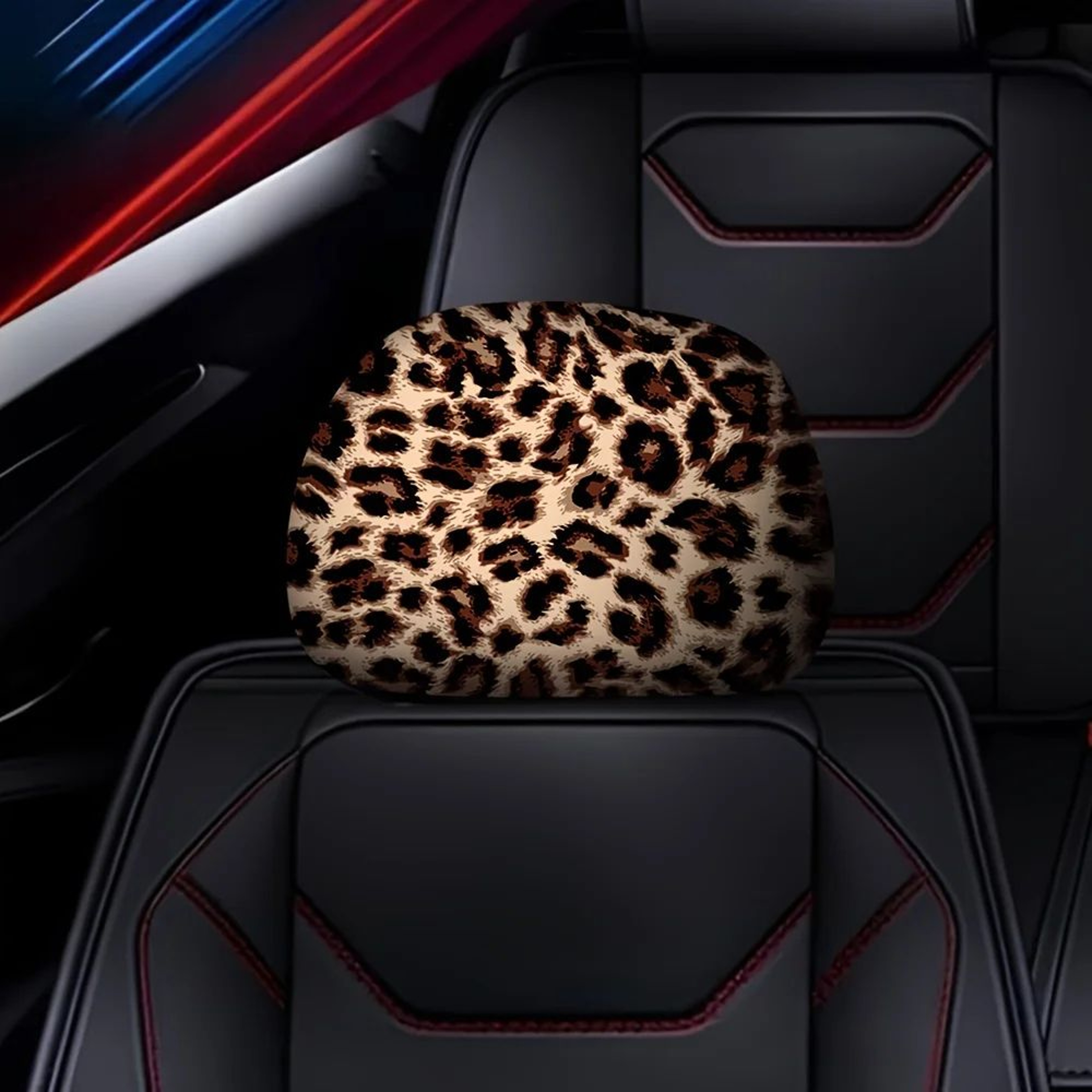2 Pcs Leopard Print General Motors Headrest Covers  Soft Universal Car Seat Headrest Protectors For 1