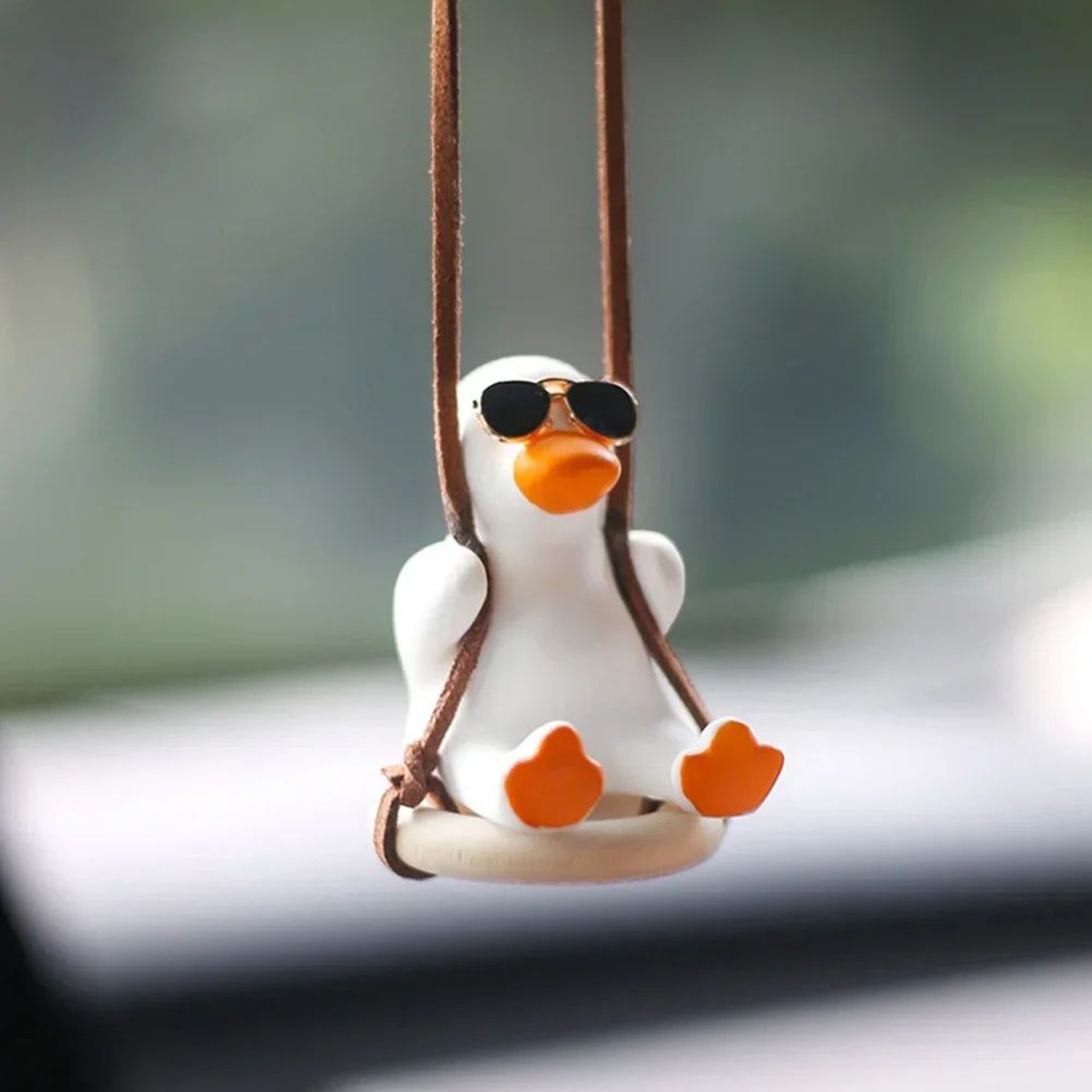 Cool White Swing Duck Car Rearview Mirror Ornament With Sunglasses  Creative Hanging Auto Decoratio 0