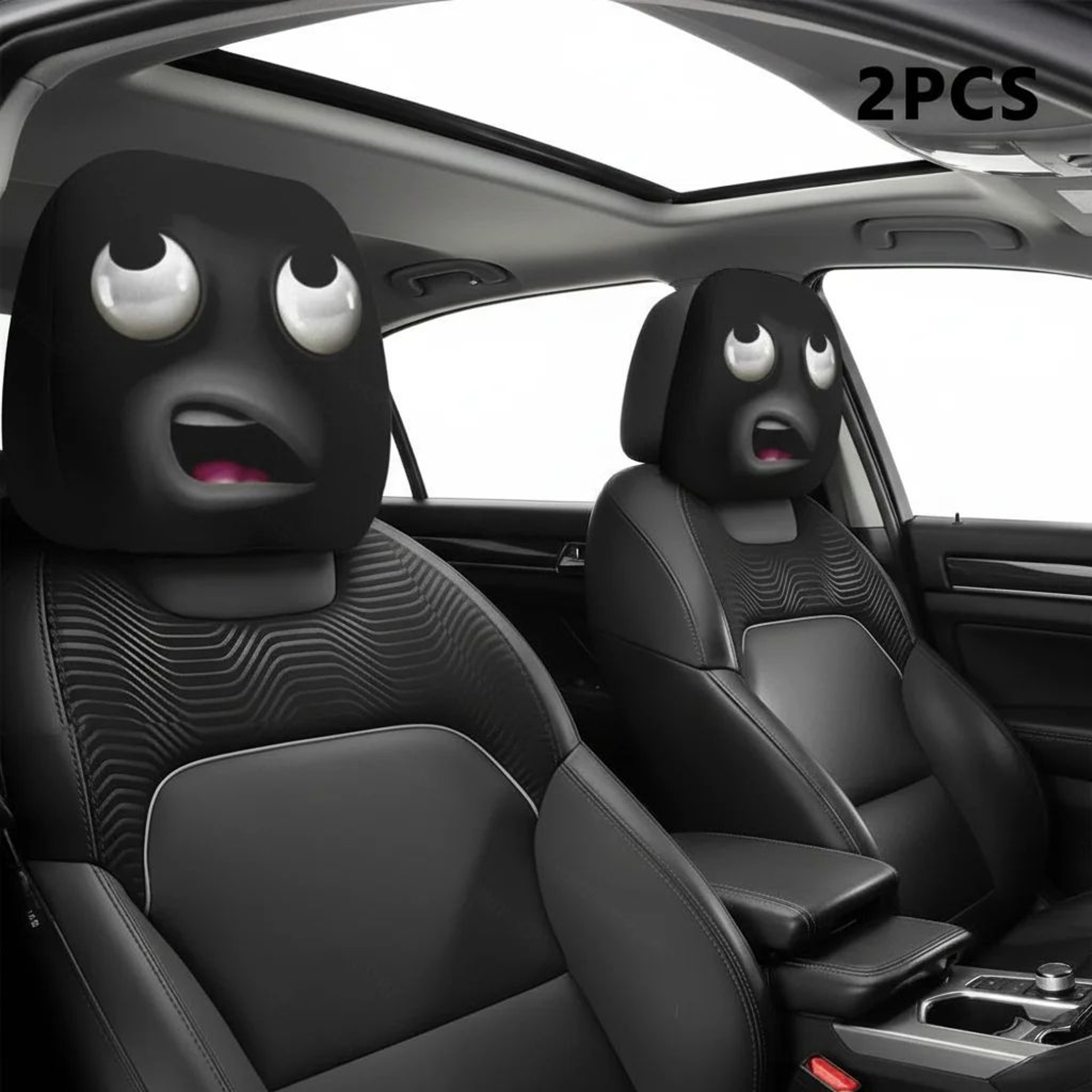 Universal Cartoon Eyes Car Headrest Covers  Breathable Stretchable Seat Protector Pillowcase Set 15
