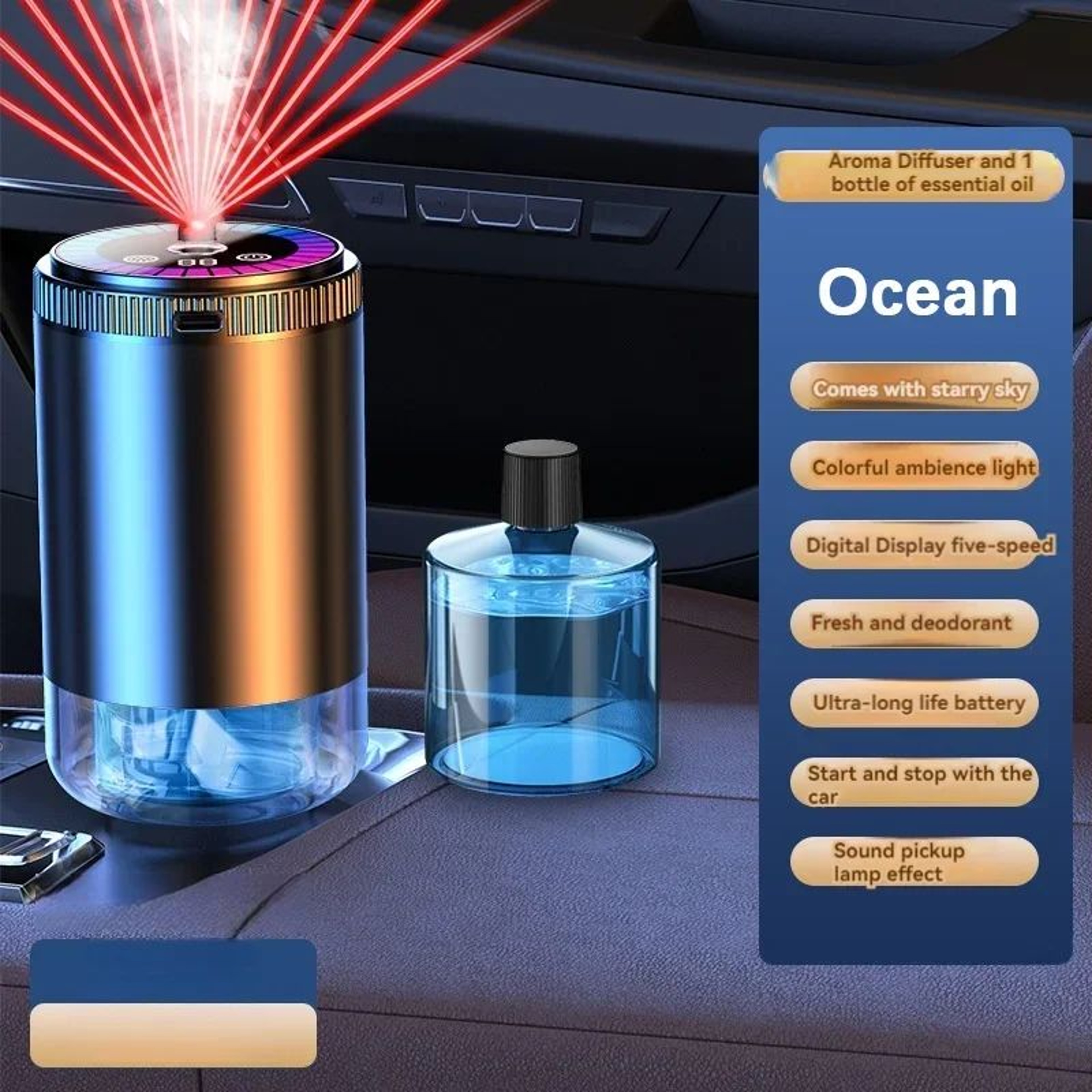 Smart Rechargeable Car Air Freshener Diffuser  Adjustable Aromatherapy Perfume Humidifier 9