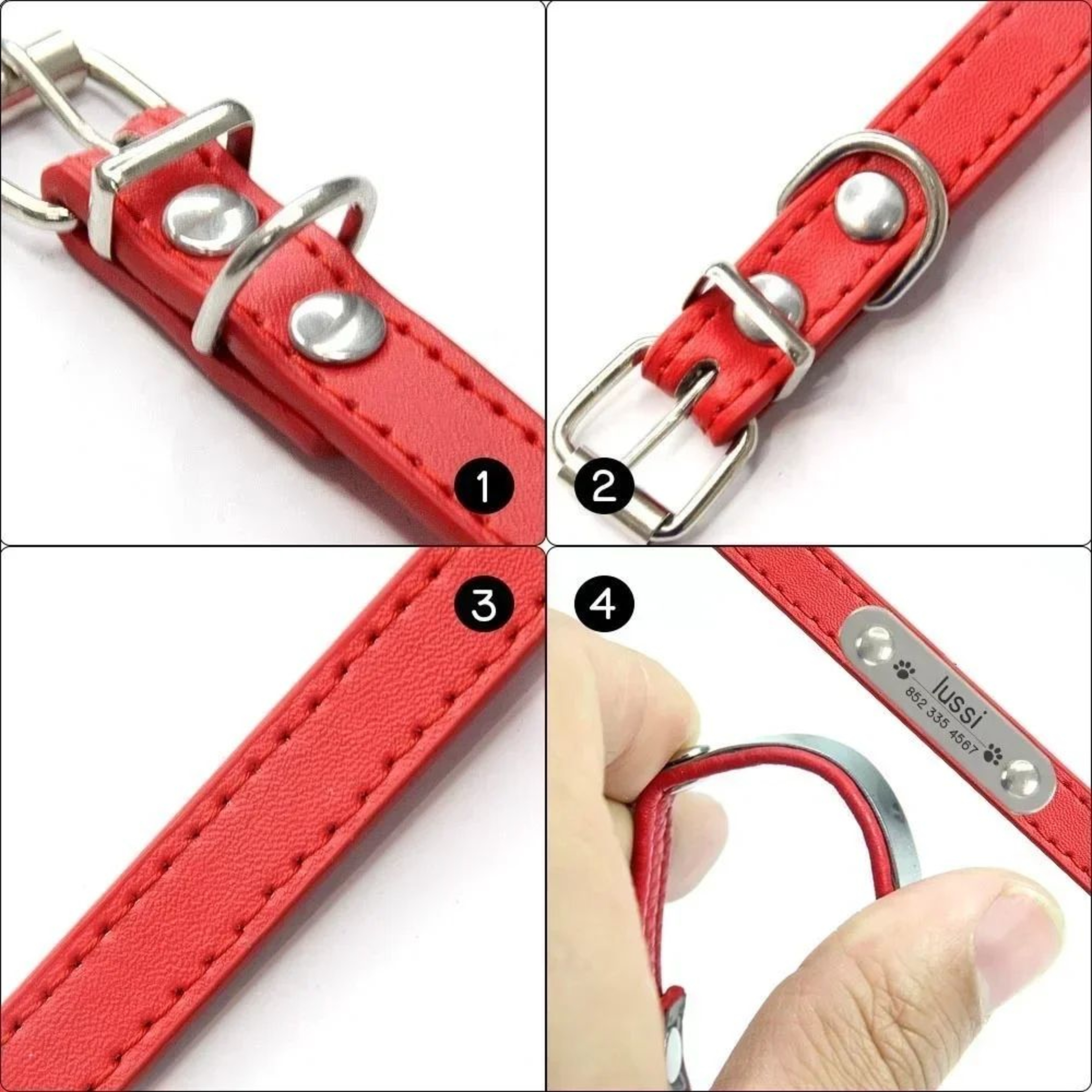Personalized Dog Collar With Engraved Name Plate  Adjustable PU Leather ID Collar For Dogs  Cats 3