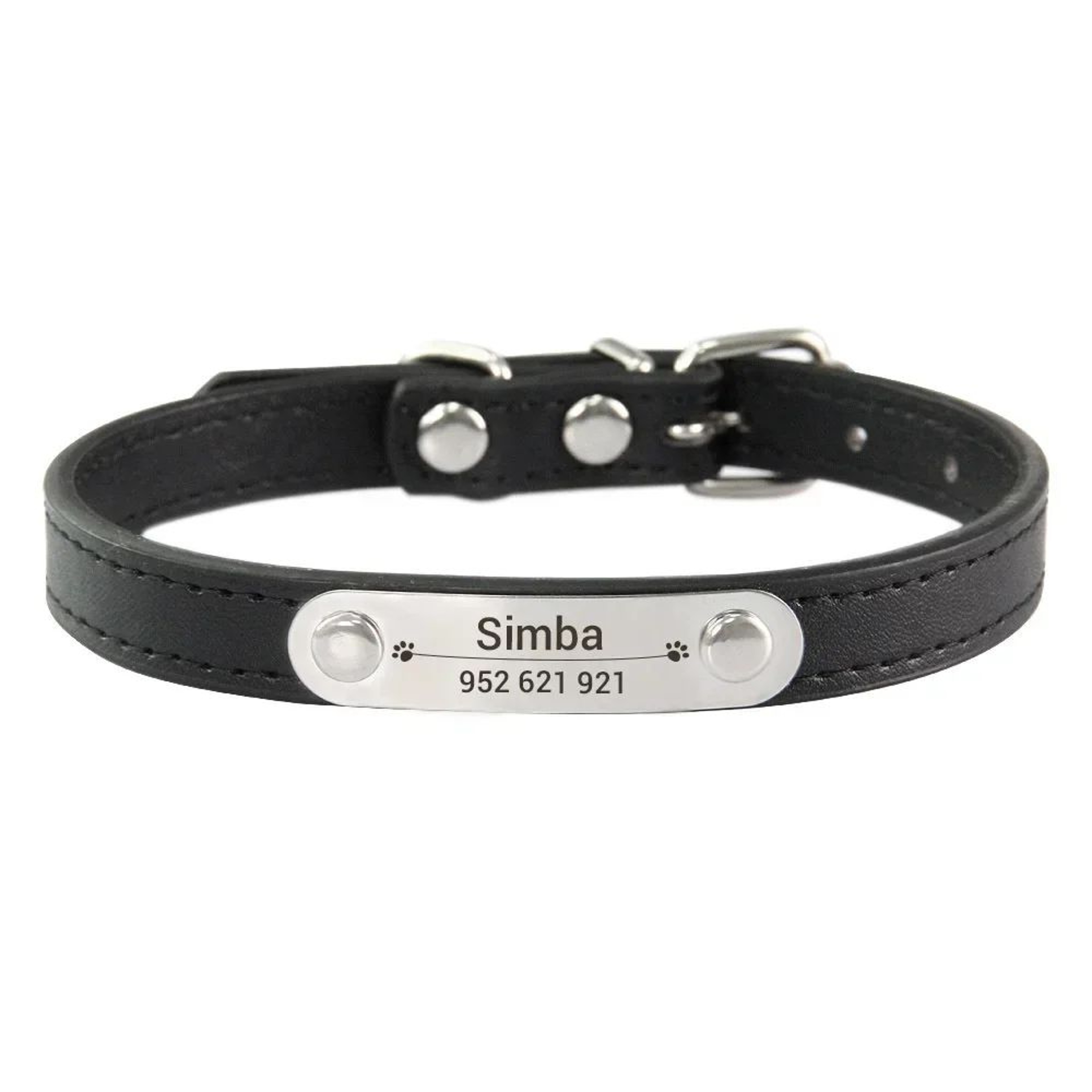 Personalized Dog Collar With Engraved Name Plate  Adjustable PU Leather ID Collar For Dogs  Cats 6