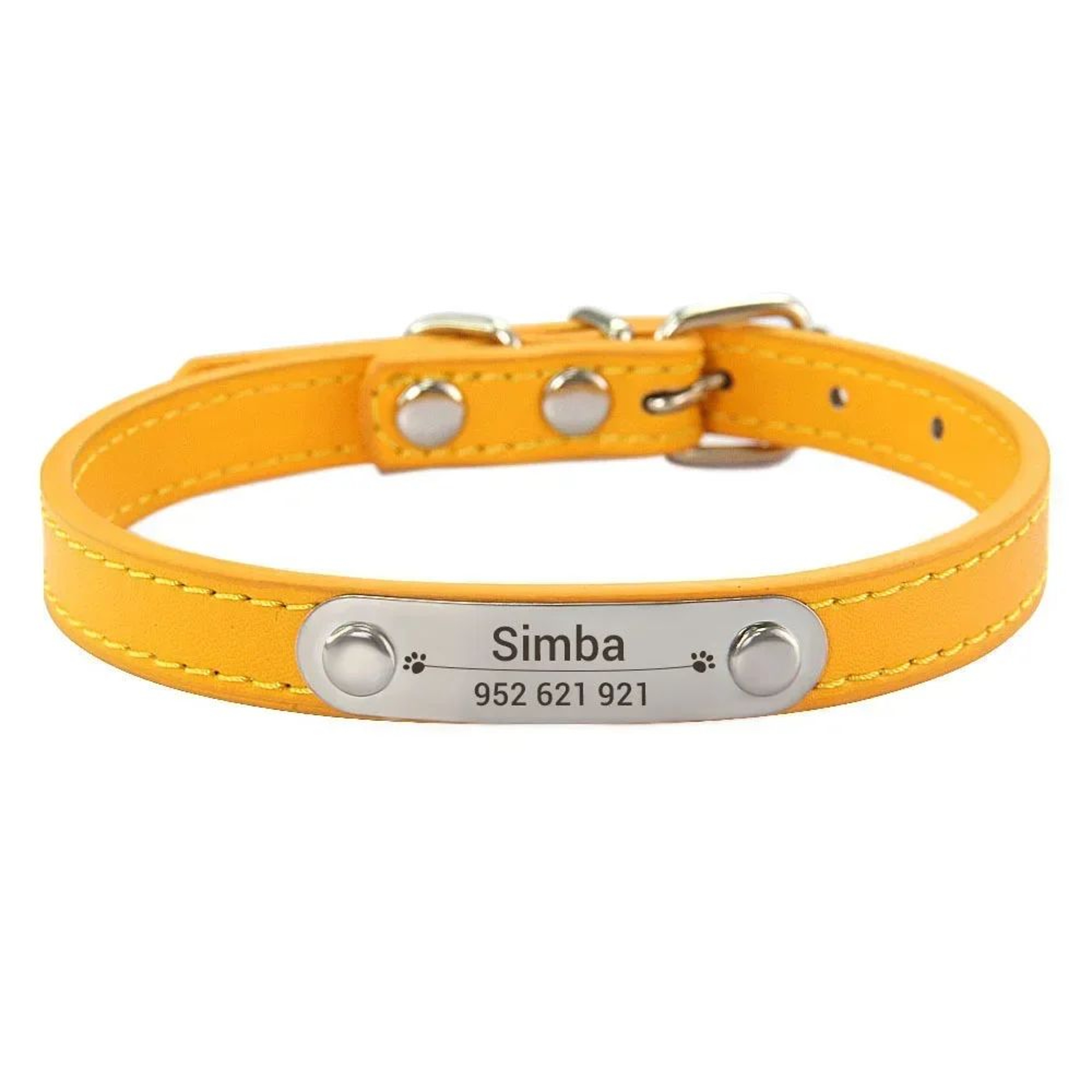 Personalized Dog Collar With Engraved Name Plate  Adjustable PU Leather ID Collar For Dogs  Cats 9