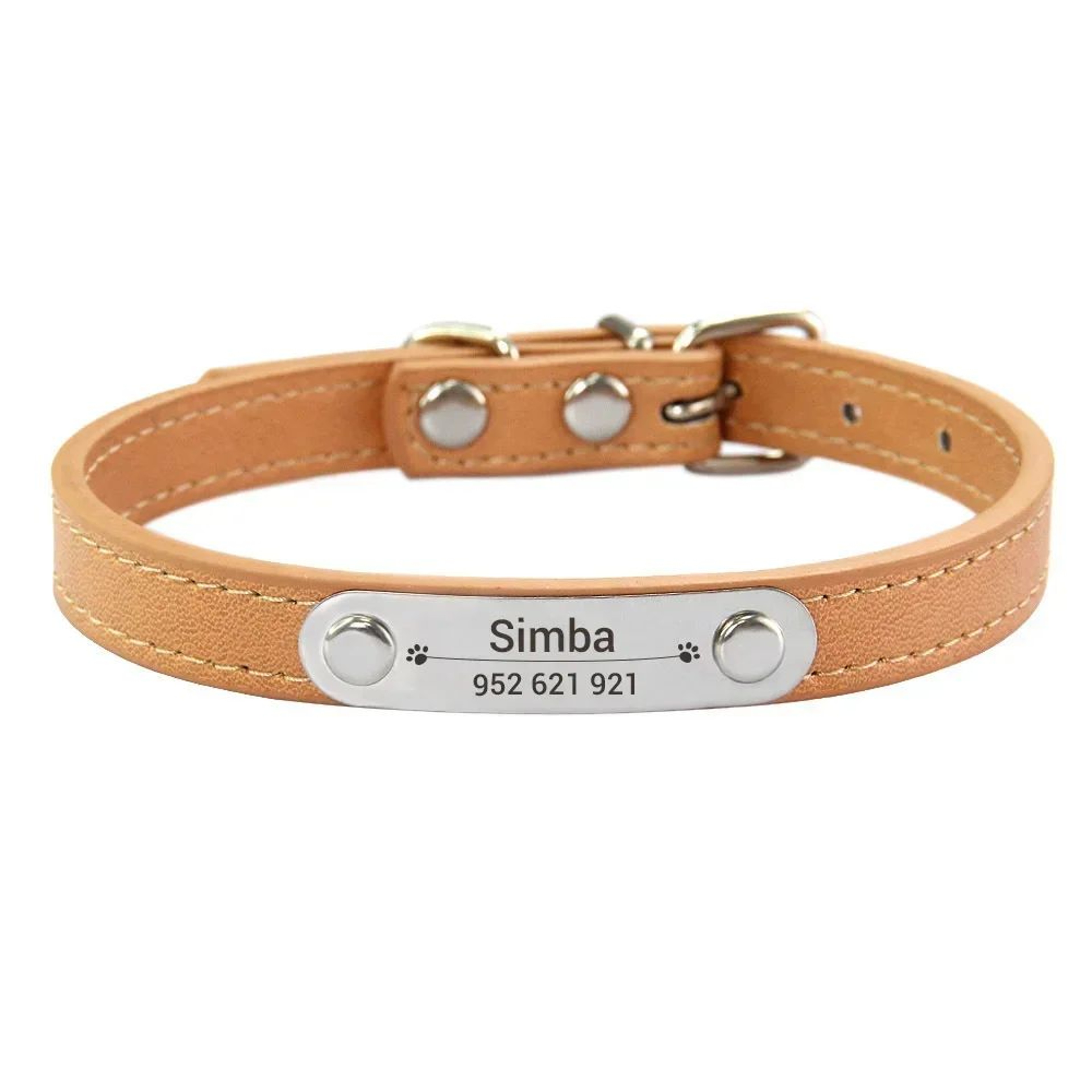 Personalized Dog Collar With Engraved Name Plate  Adjustable PU Leather ID Collar For Dogs  Cats 11