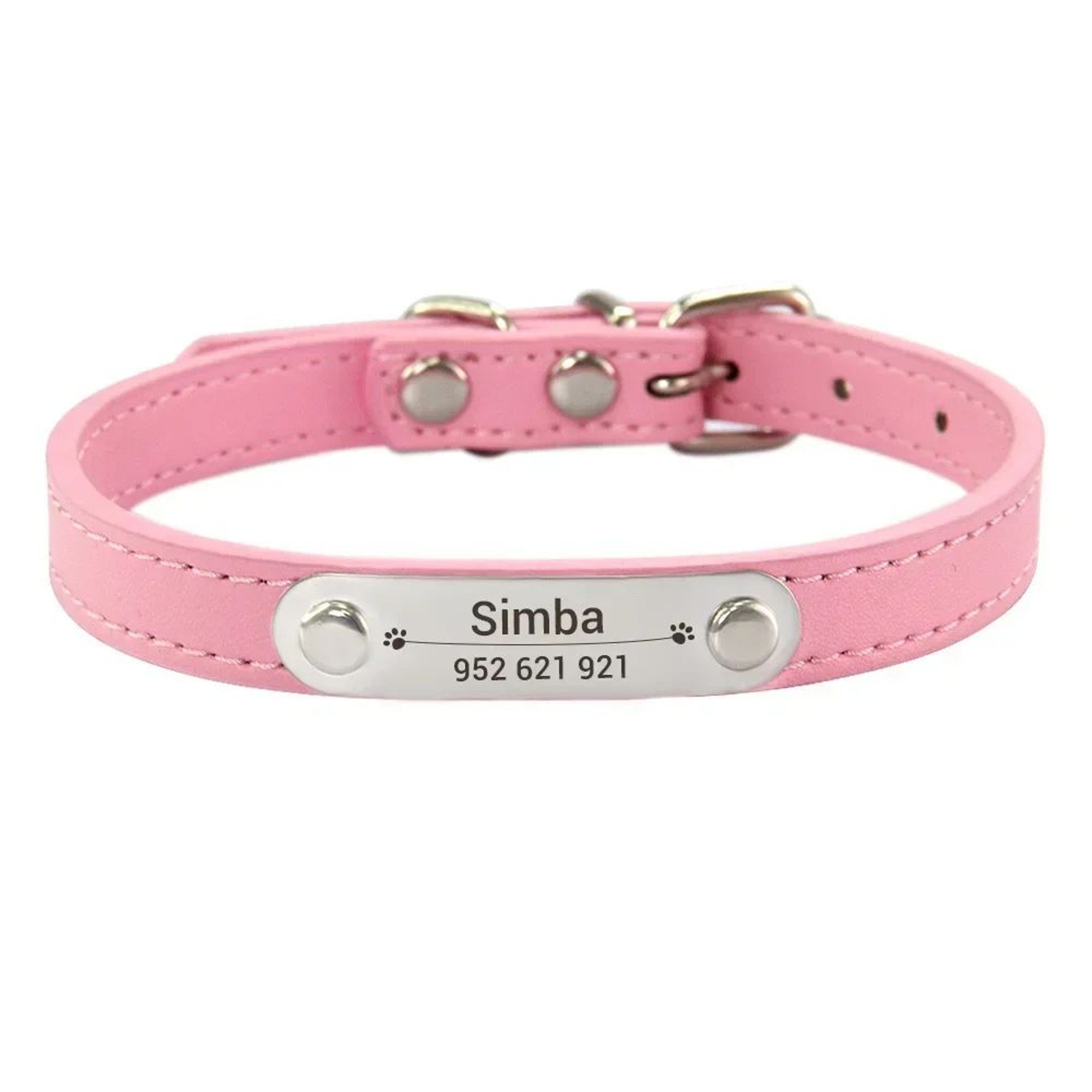 Personalized Dog Collar With Engraved Name Plate  Adjustable PU Leather ID Collar For Dogs  Cats 16
