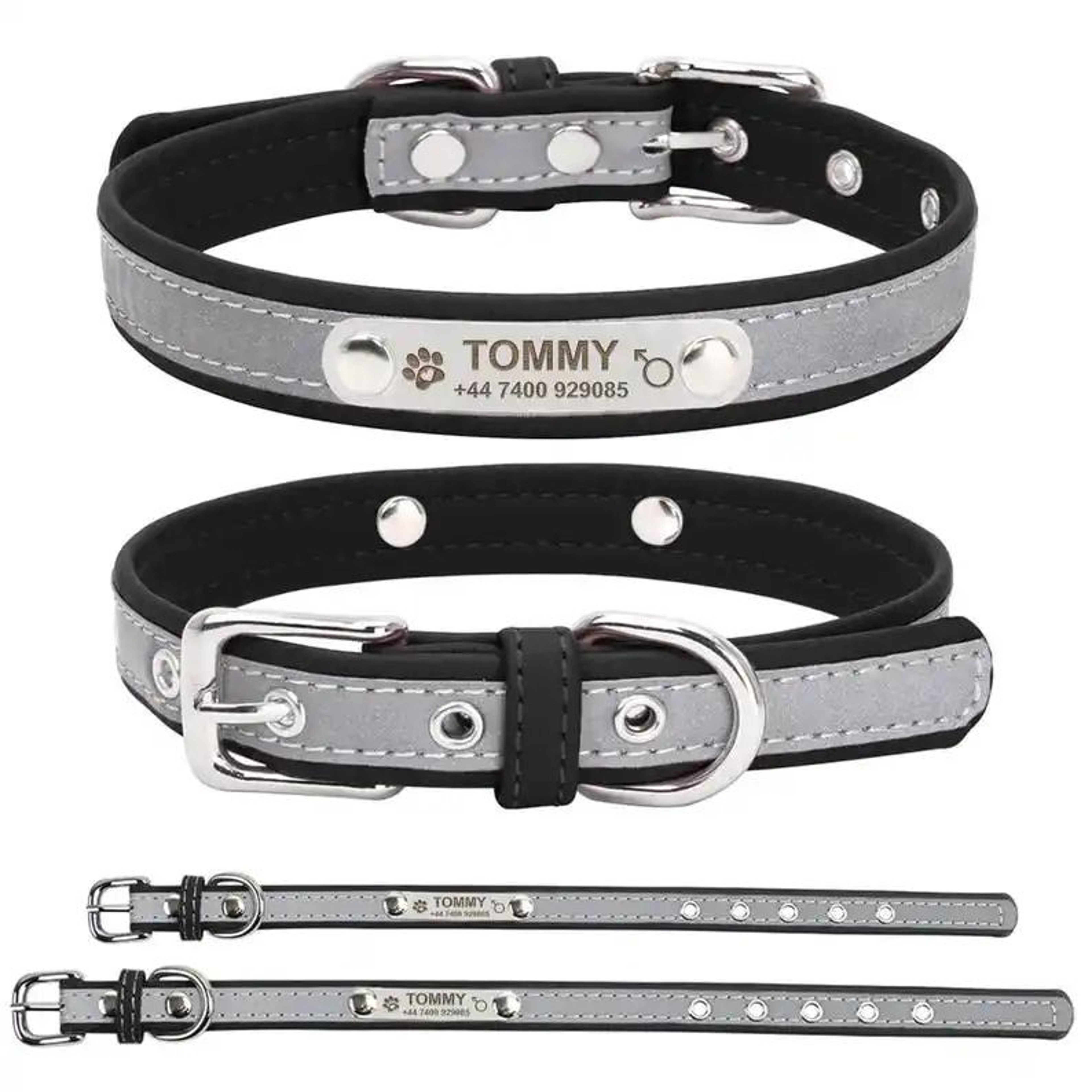 Personalized Engraved PU Leather Dog Collar  Custom Name ID Collar For Small Medium  Large Dogs 6