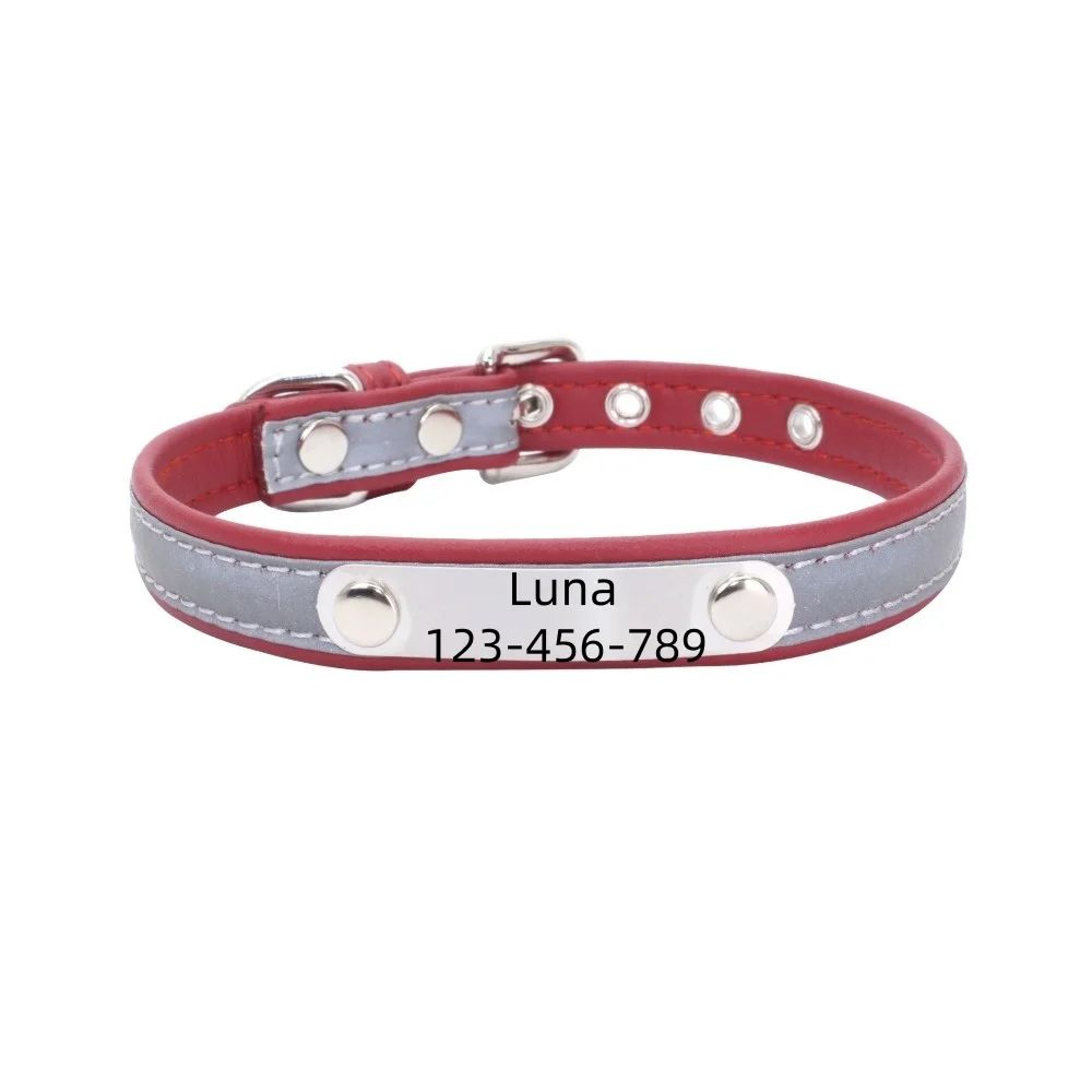 Personalized Engraved PU Leather Dog Collar  Custom Name ID Collar For Small Medium  Large Dogs 11