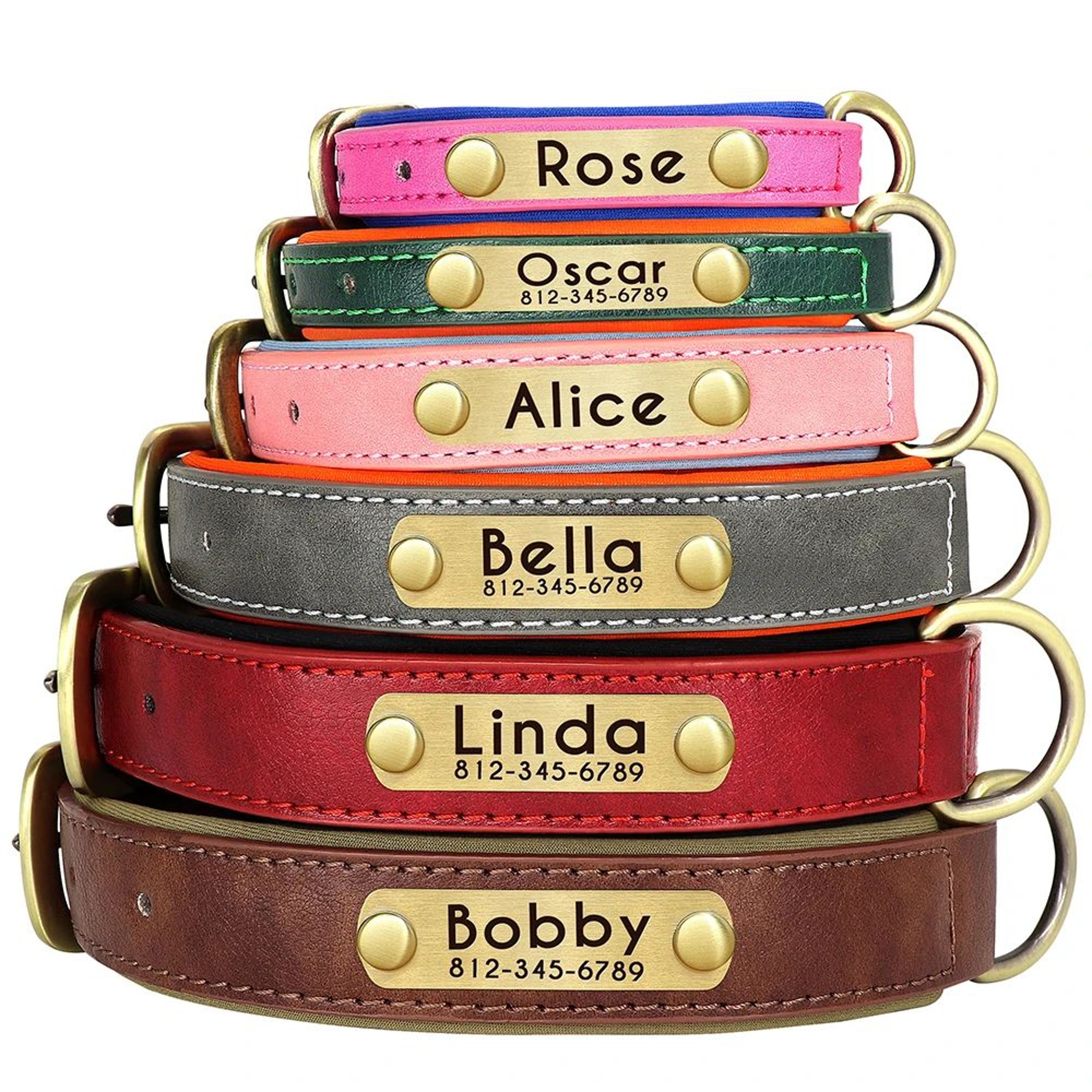 Personalized PU Leather Dog Collar With Engraved Nameplate  Soft Padded Adjustable Collar For Small 2