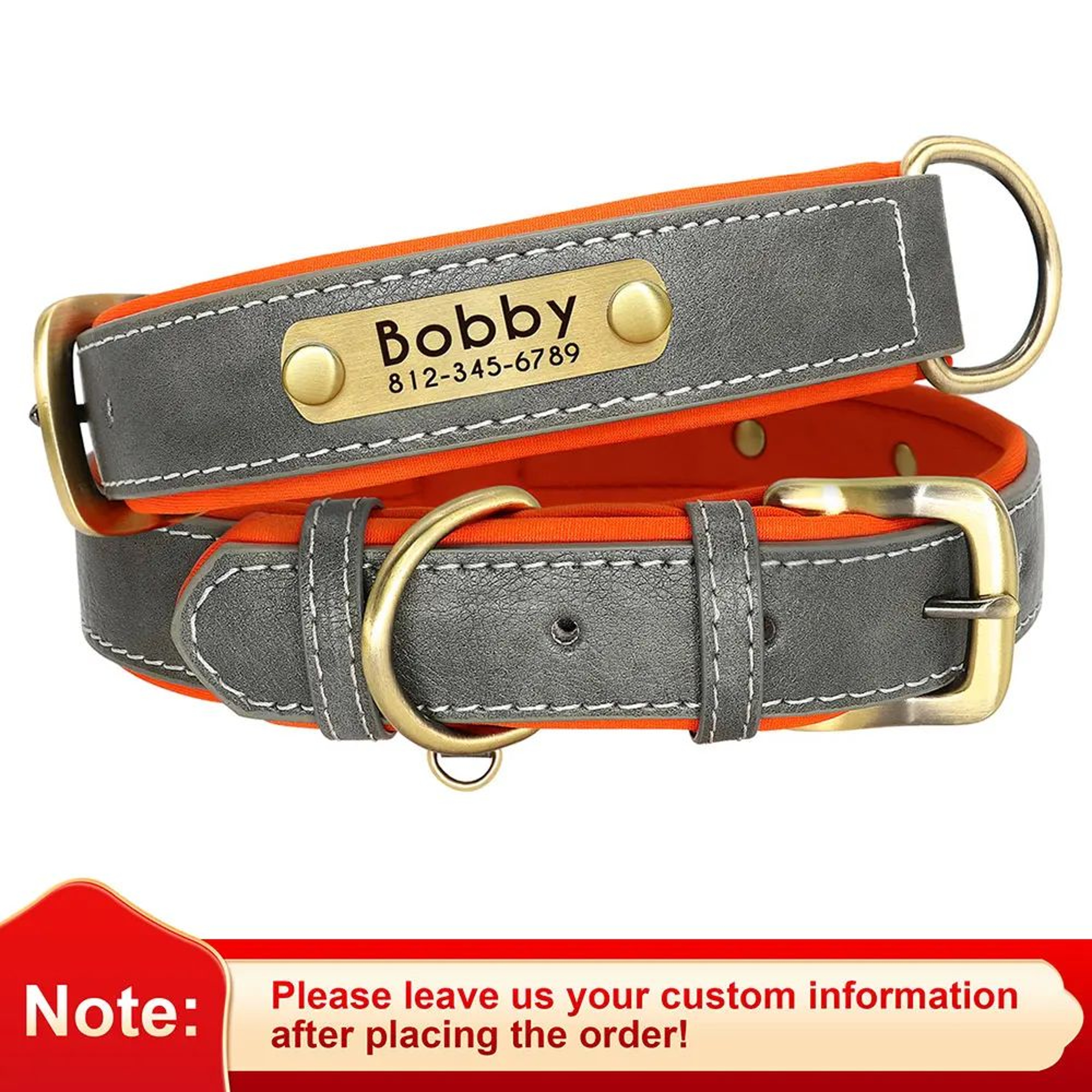 Personalized PU Leather Dog Collar With Engraved Nameplate  Soft Padded Adjustable Collar For Small 8