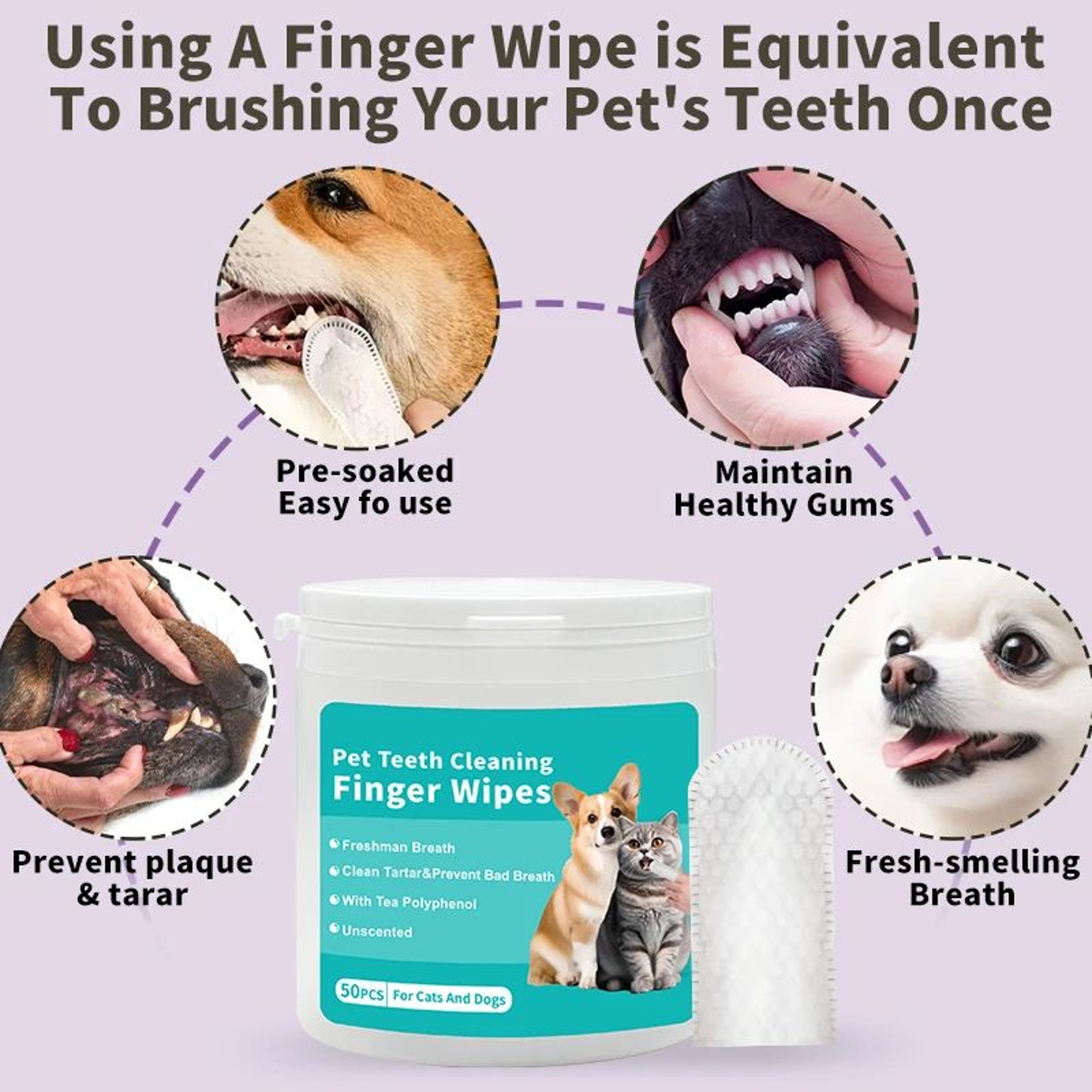 Pet Teeth Cleaning Wipes Gloves  LickSafe Dental Finger Wipes For Dogs  Cats Fresh Breath  Oral Car 1