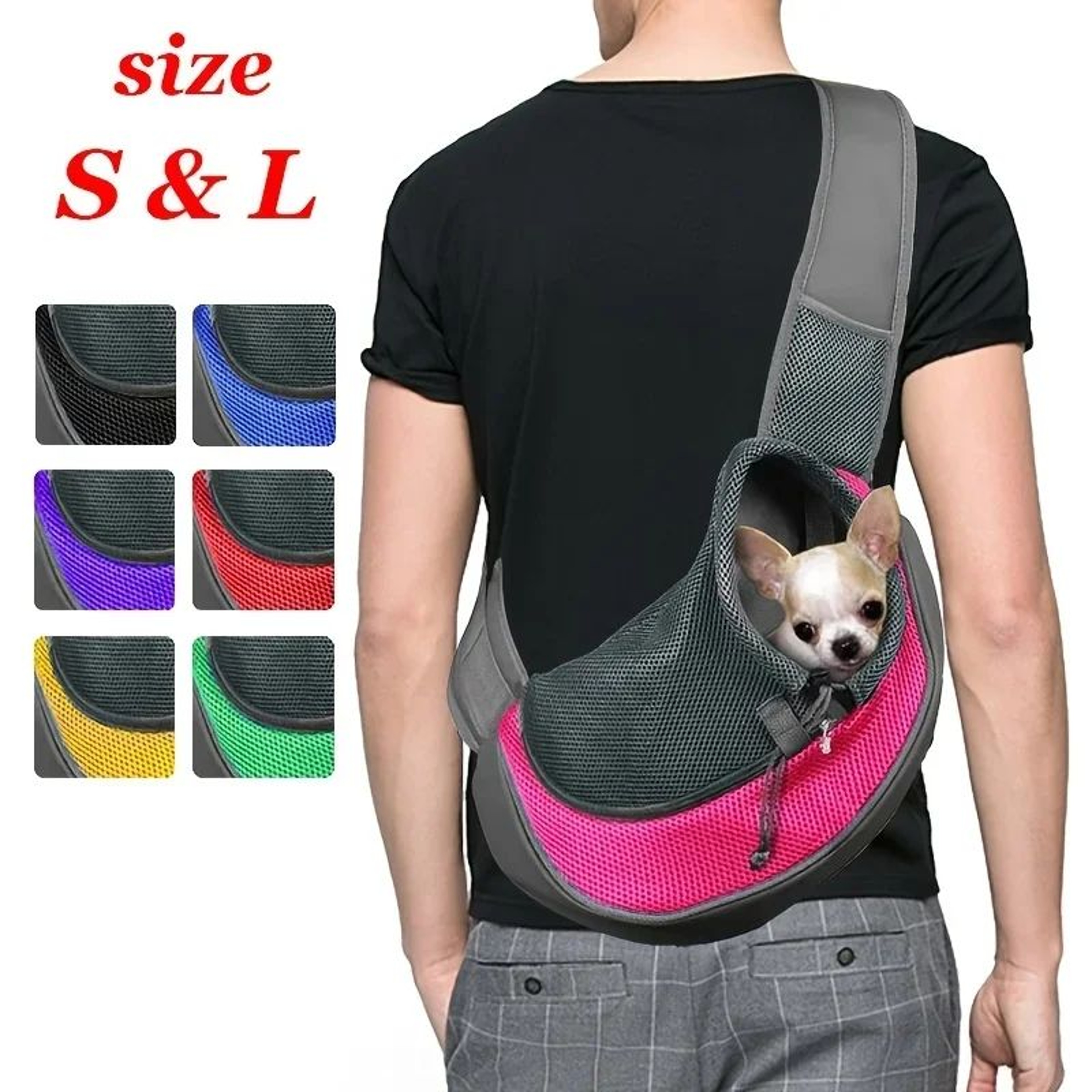 Breathable Dog Sling Carrier Backpack  HandsFree Crossbody Travel Bag For Dogs  Cats Up To 44 Lbs 0