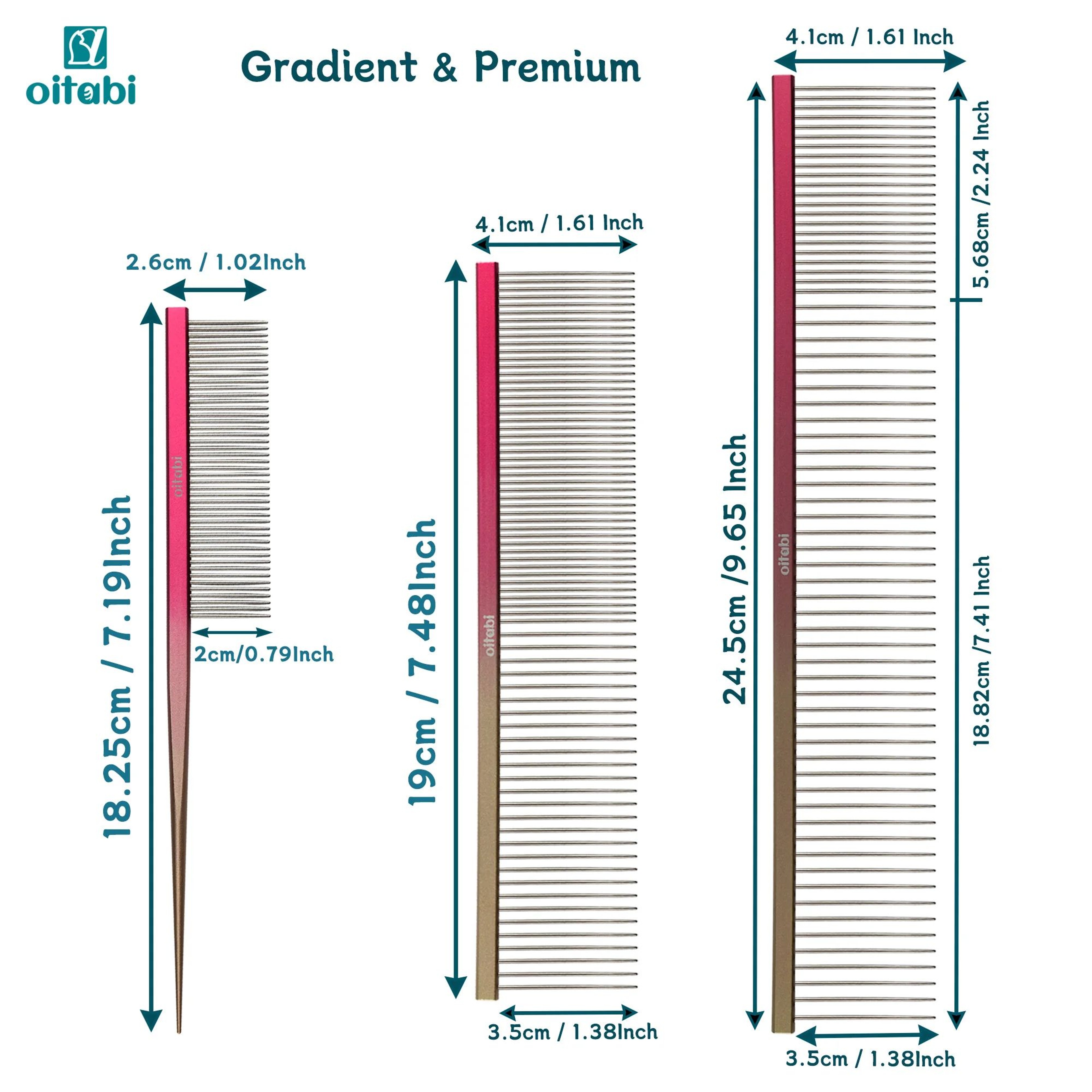 OITABI Professional Pet Grooming Comb  Gradient Stainless Steel Fluffing  Styling Comb For Cats And