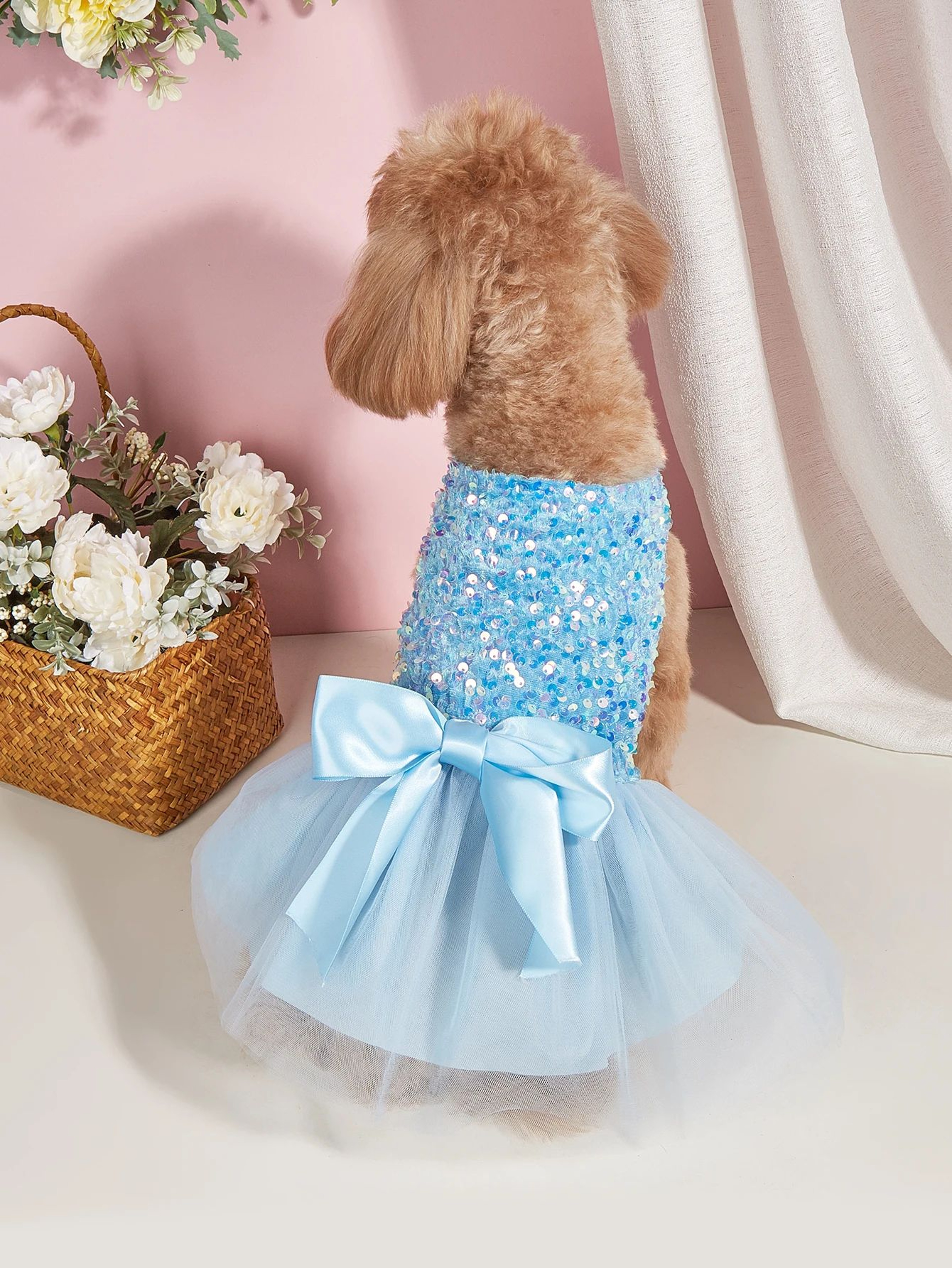 Princess Dog Dress With Sequin Bowknot  Elegant Tulle Puppy Dress For Small Dogs And Cats 3