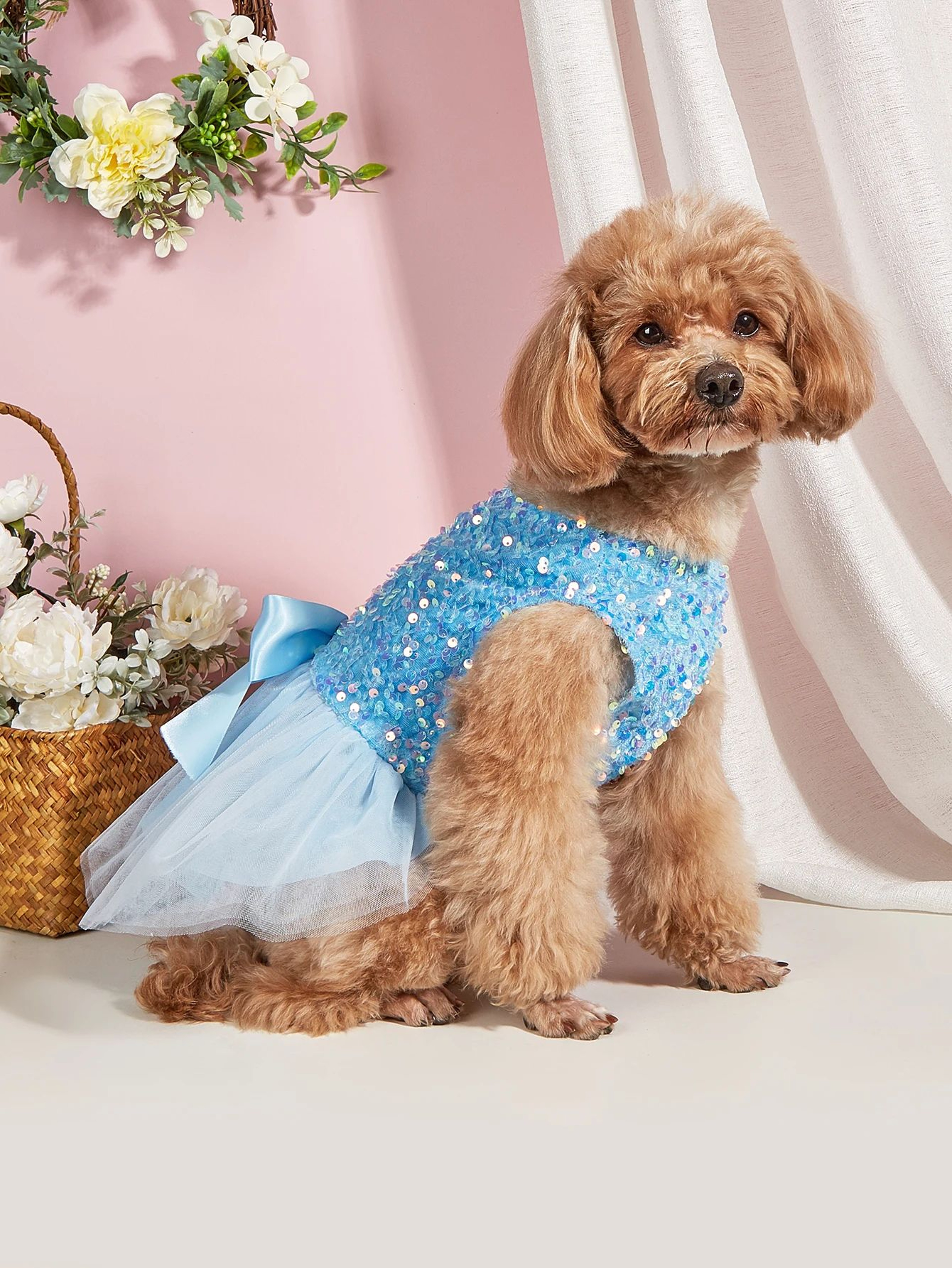 Princess Dog Dress With Sequin Bowknot  Elegant Tulle Puppy Dress For Small Dogs And Cats 4