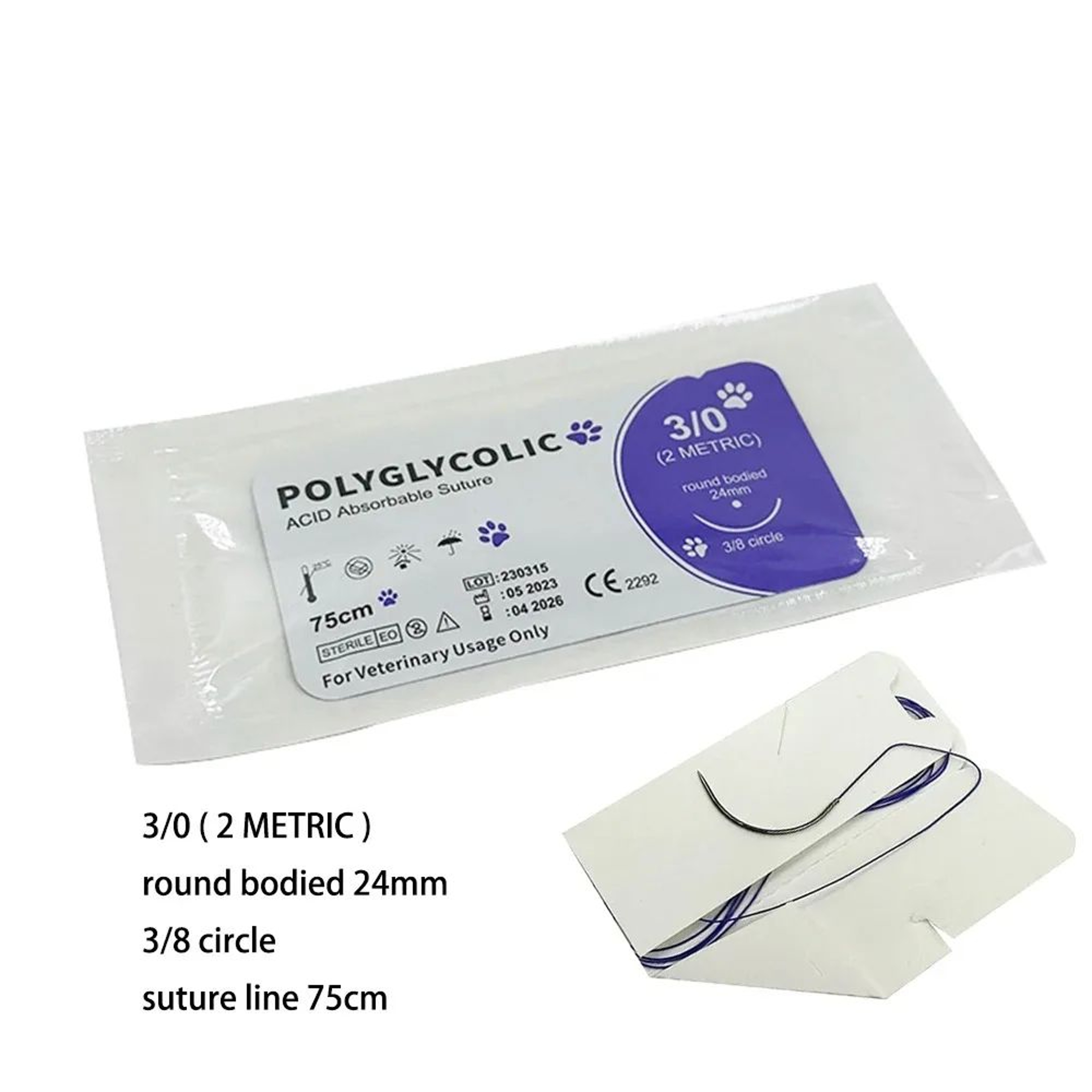 Professional Absorbable PGA Veterinary Suture Kit  12pcs Sterile Dog Surgical Training Thread With  4