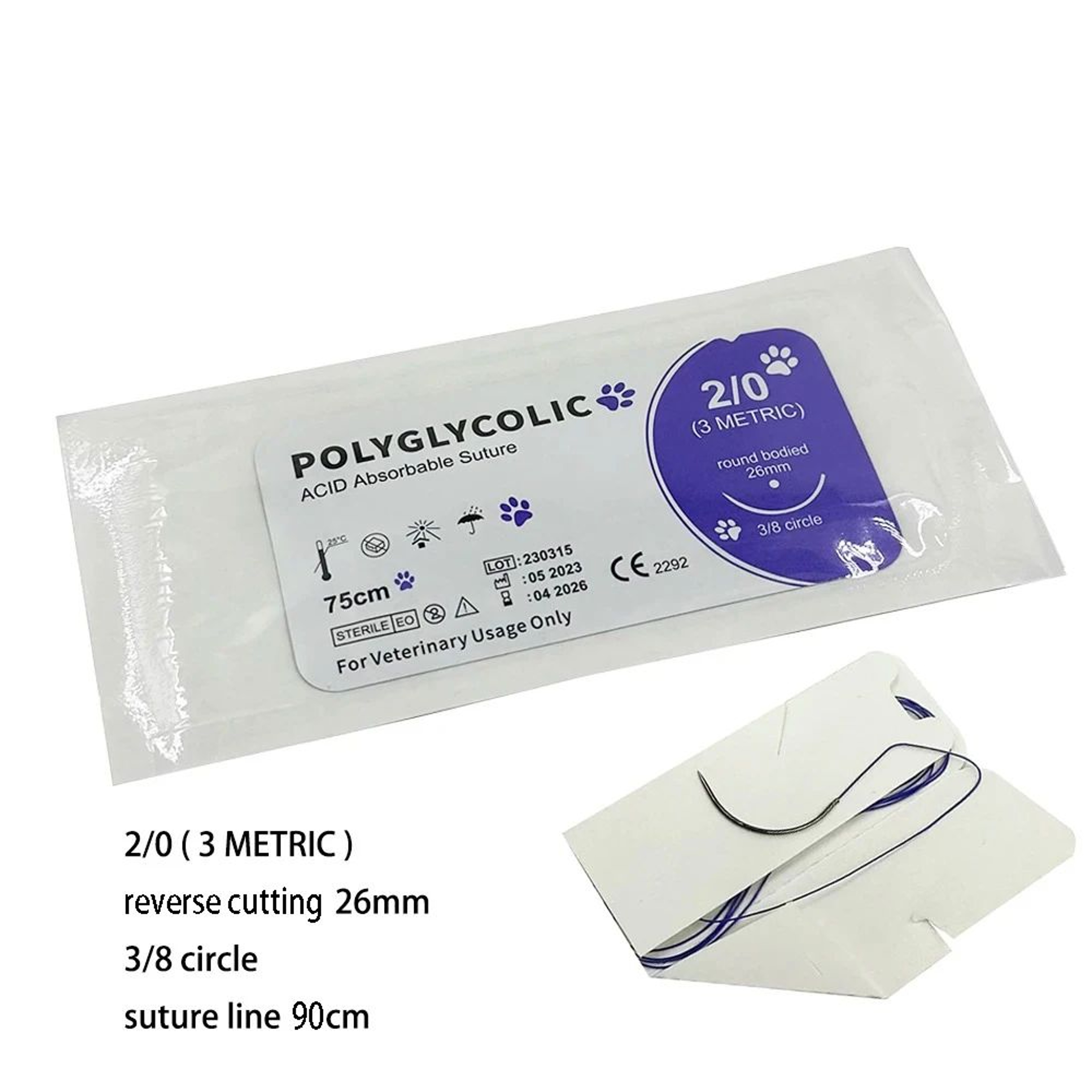 Professional Absorbable PGA Veterinary Suture Kit  12pcs Sterile Dog Surgical Training Thread With  10