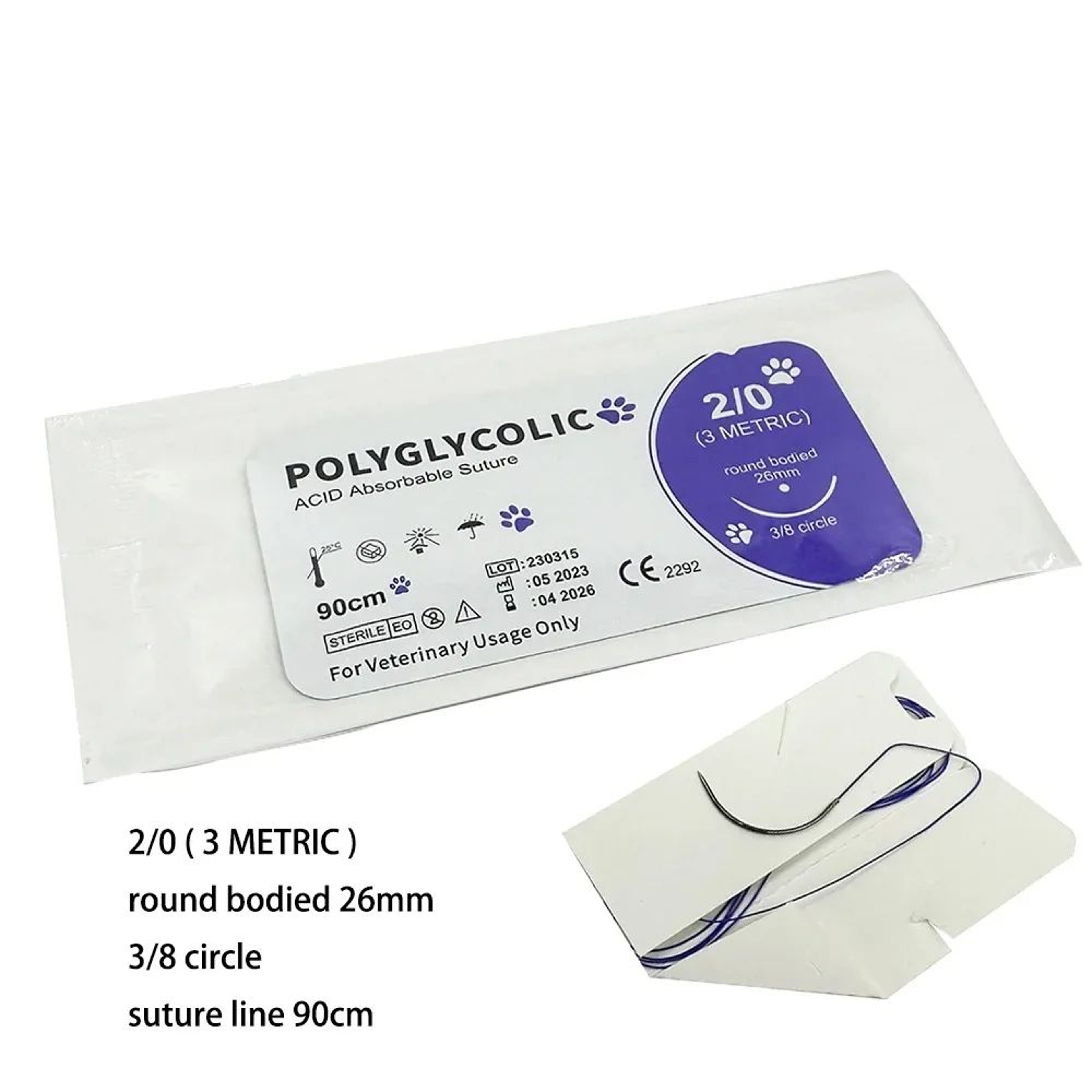 Professional Absorbable PGA Veterinary Suture Kit  12pcs Sterile Dog Surgical Training Thread With  6