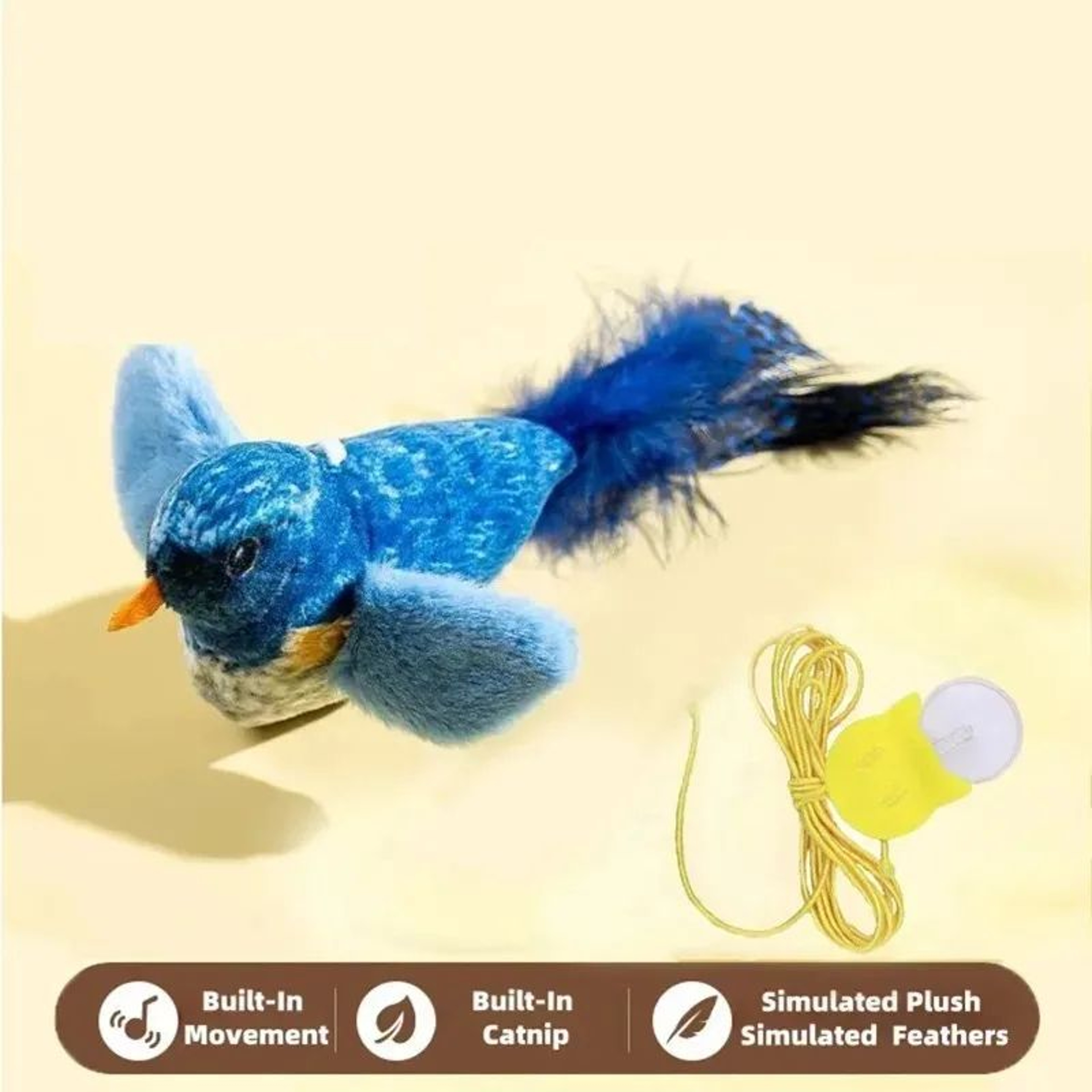 Interactive Chirping Bird Cat Toy  Plush Hanging Teaser With Elastic Rope For Hunting Play  Stress  8