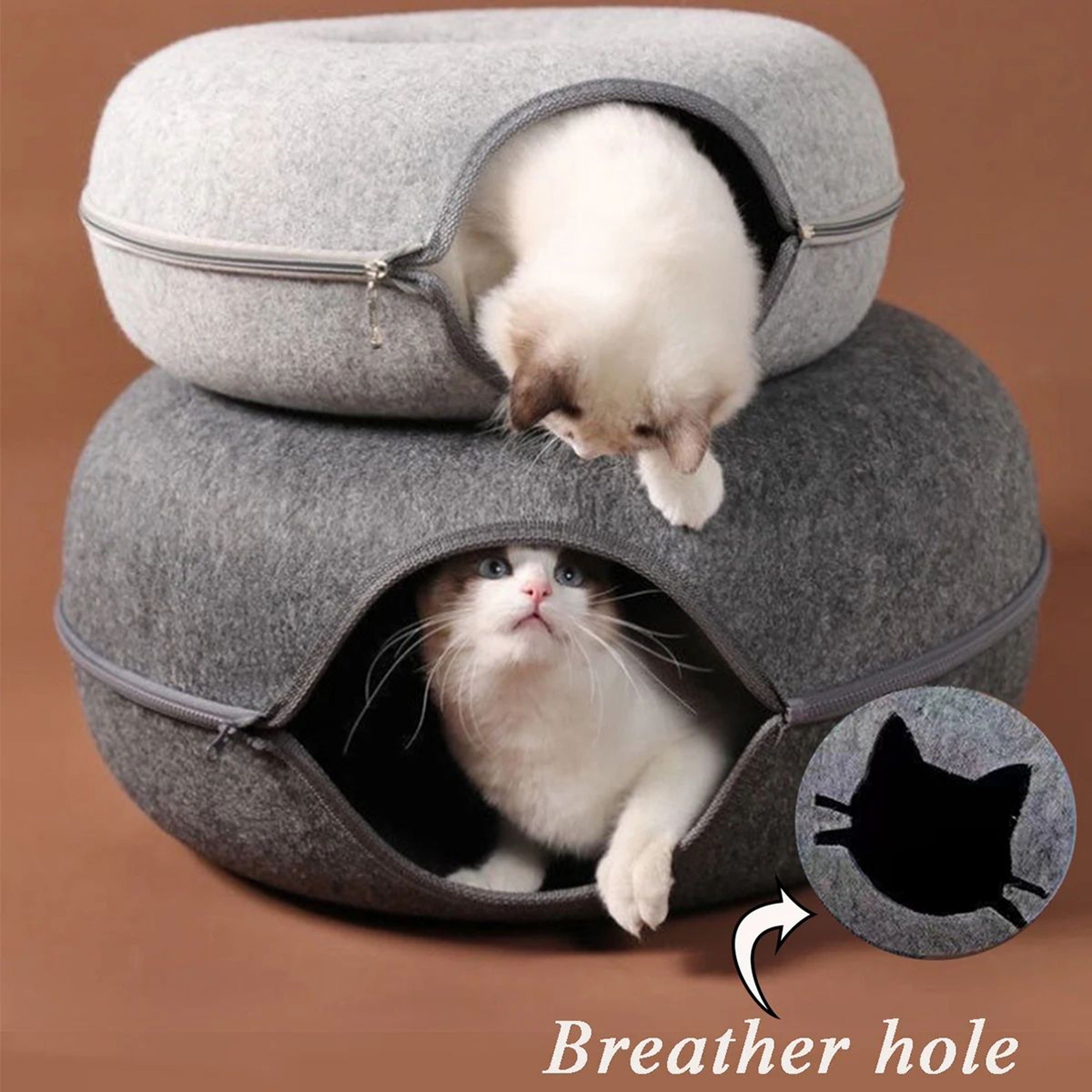 Interactive Donut Tunnel Cat Bed  Cozy Felt Cat Cave Play Tunnel  Washable Indoor Pet House 1