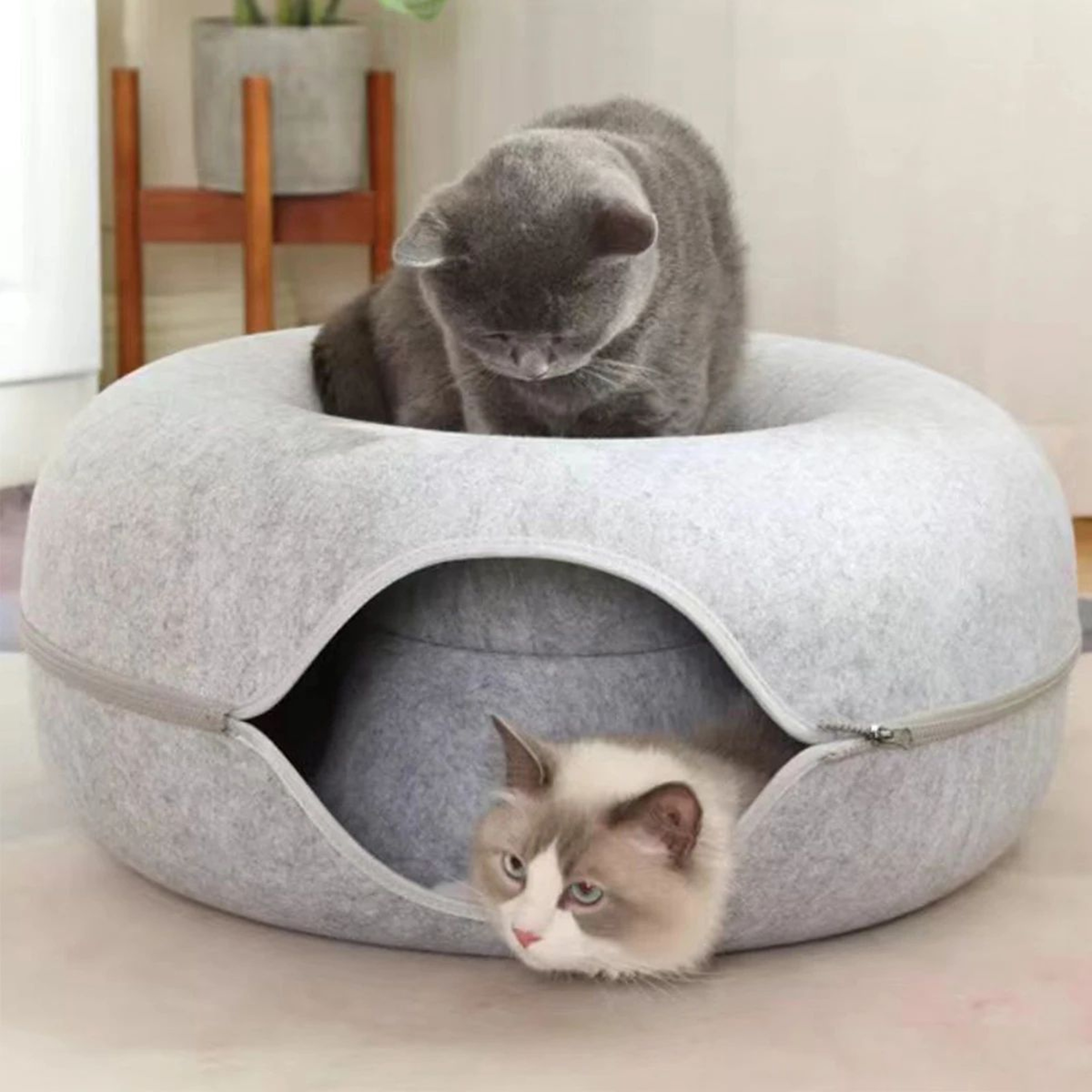 Interactive Donut Tunnel Cat Bed  Cozy Felt Cat Cave Play Tunnel  Washable Indoor Pet House 2