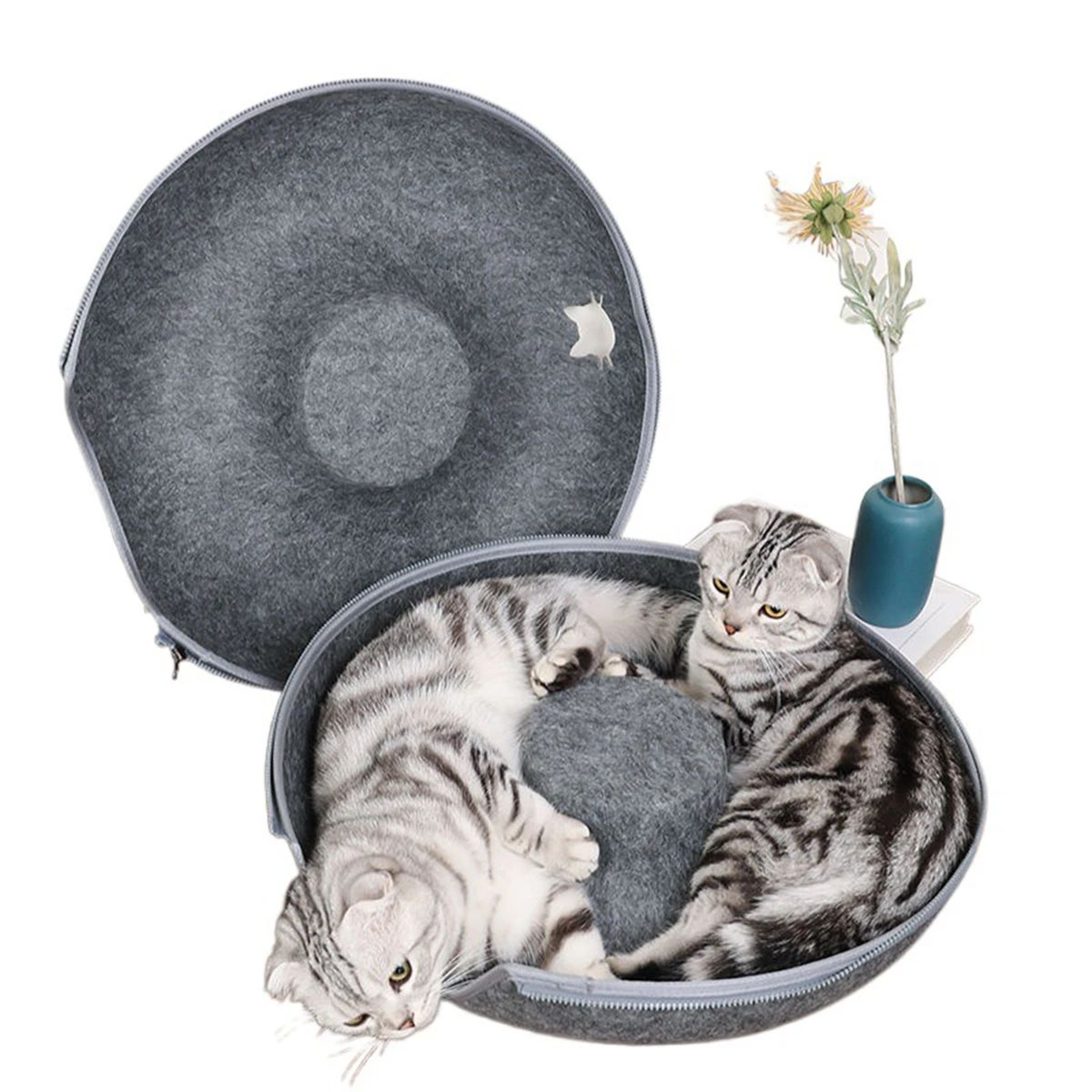 Interactive Donut Tunnel Cat Bed  Cozy Felt Cat Cave Play Tunnel  Washable Indoor Pet House 3