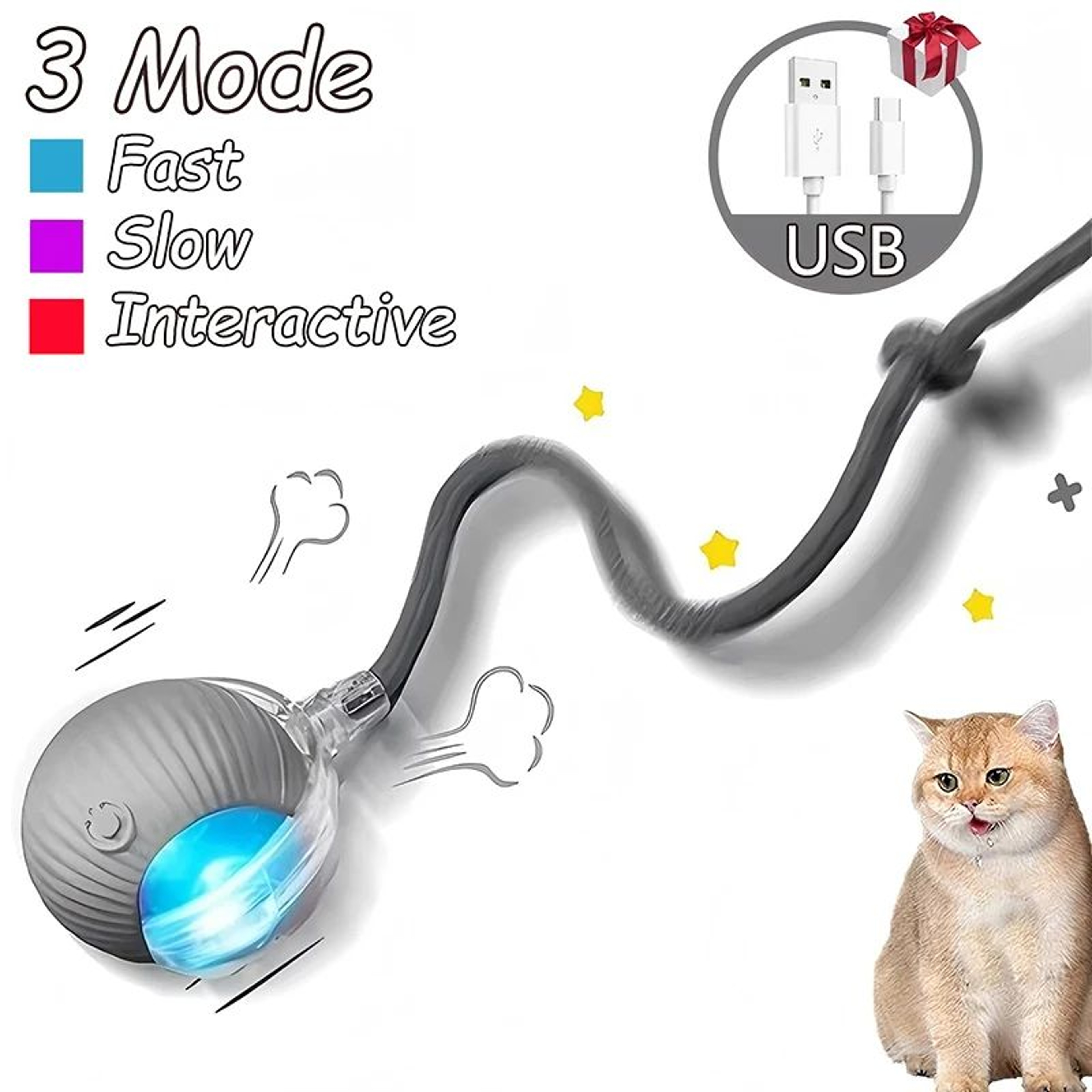 Rechargeable Smart Interactive Rolling Ball With Faux Tail  Automatic Cat  Dog Chase Toy 6