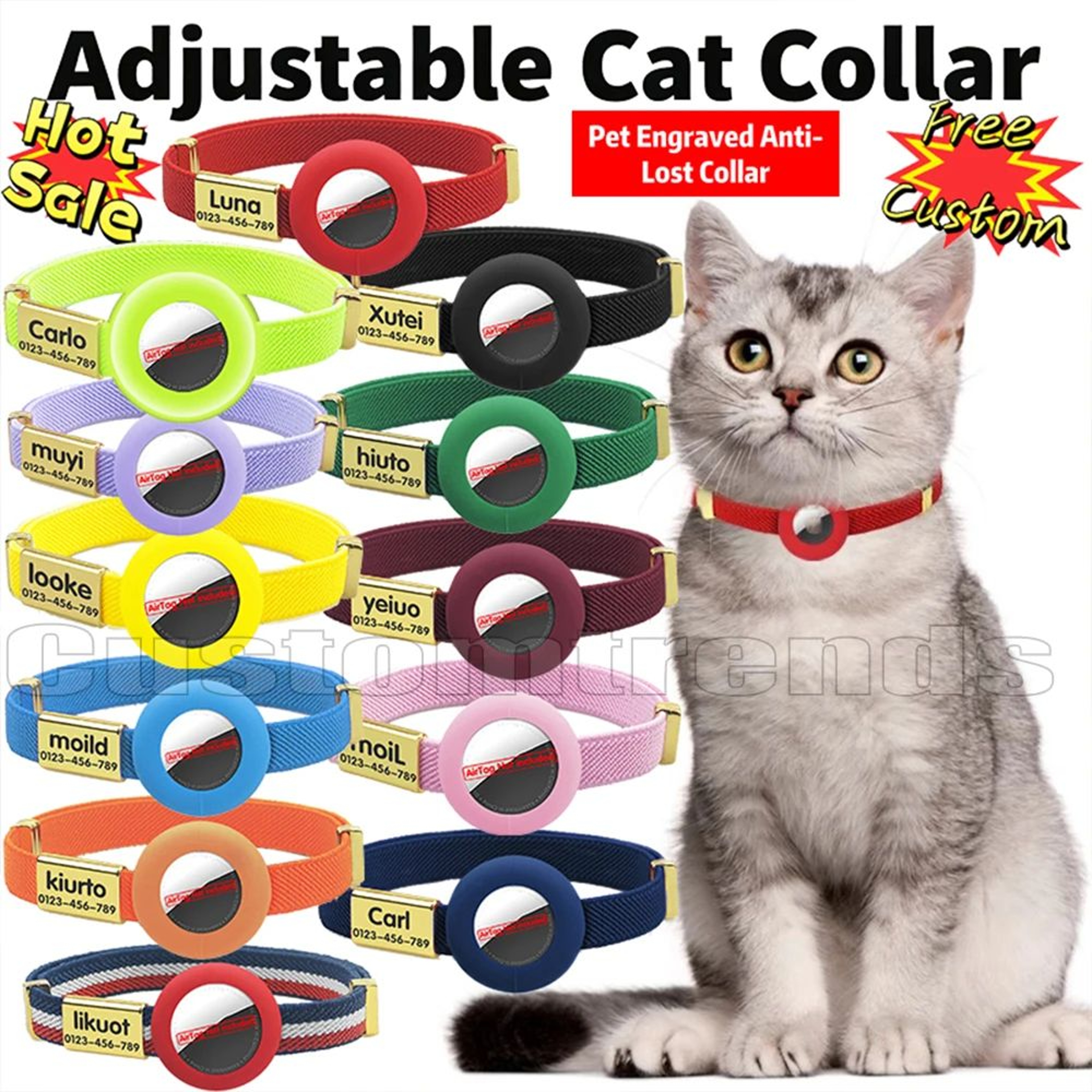 Personalized Breakaway GPS Cat Collar  Adjustable AirTag Holder Collar With Custom Name Tag For Cat 1