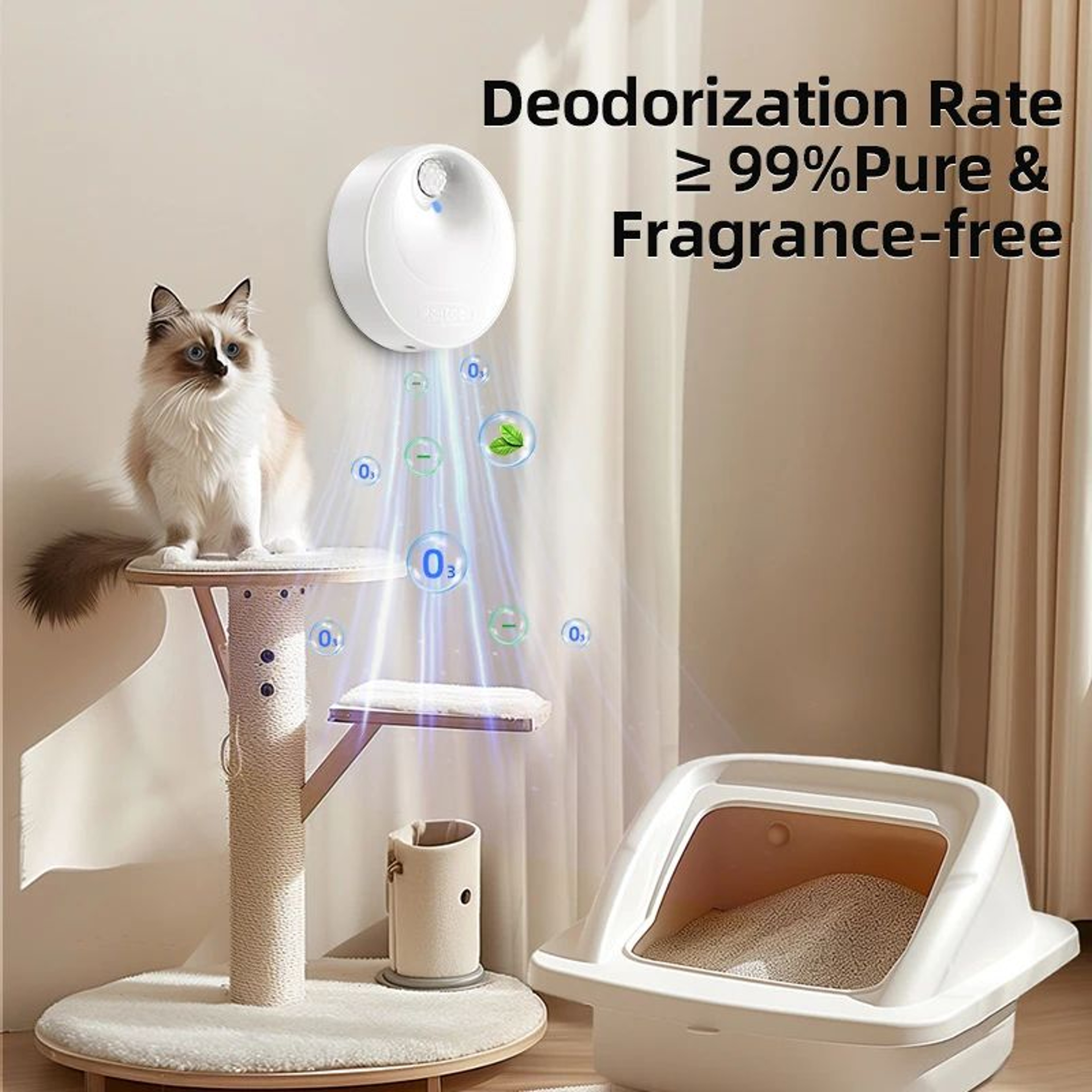 ROJECO Smart Cat Litter Deodorizer  Automatic Odor Purifier With Negative Ion Technology For Litter