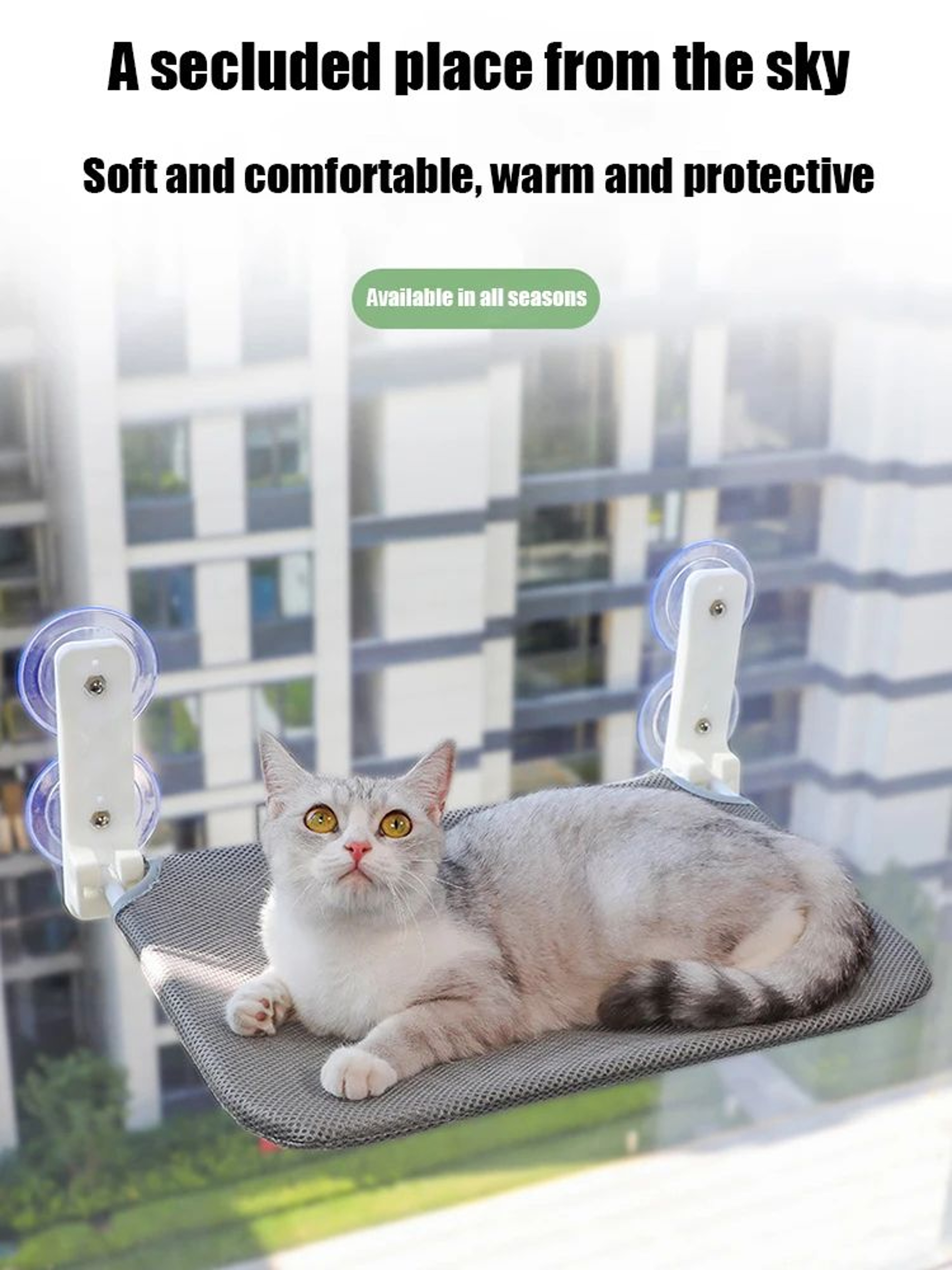 Foldable Window Cat Hammock  Plush Mesh WallMounted Perch With Double Suction Cups For Indoor Cats 3