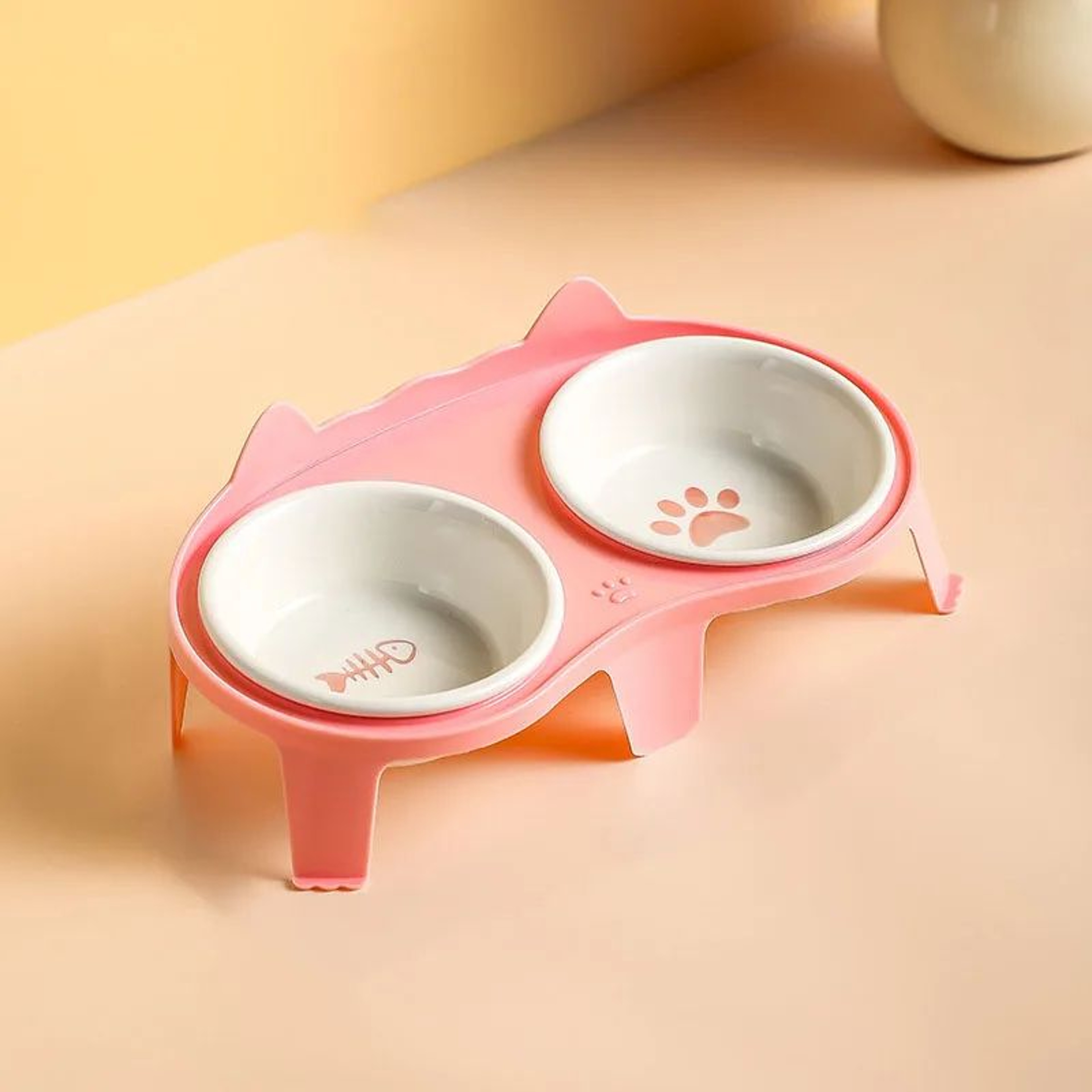 Elevated Ceramic Cat Double Bowl Set  Slanted Pet Food  Water Feeding Bowls For Cats And Kittens 7