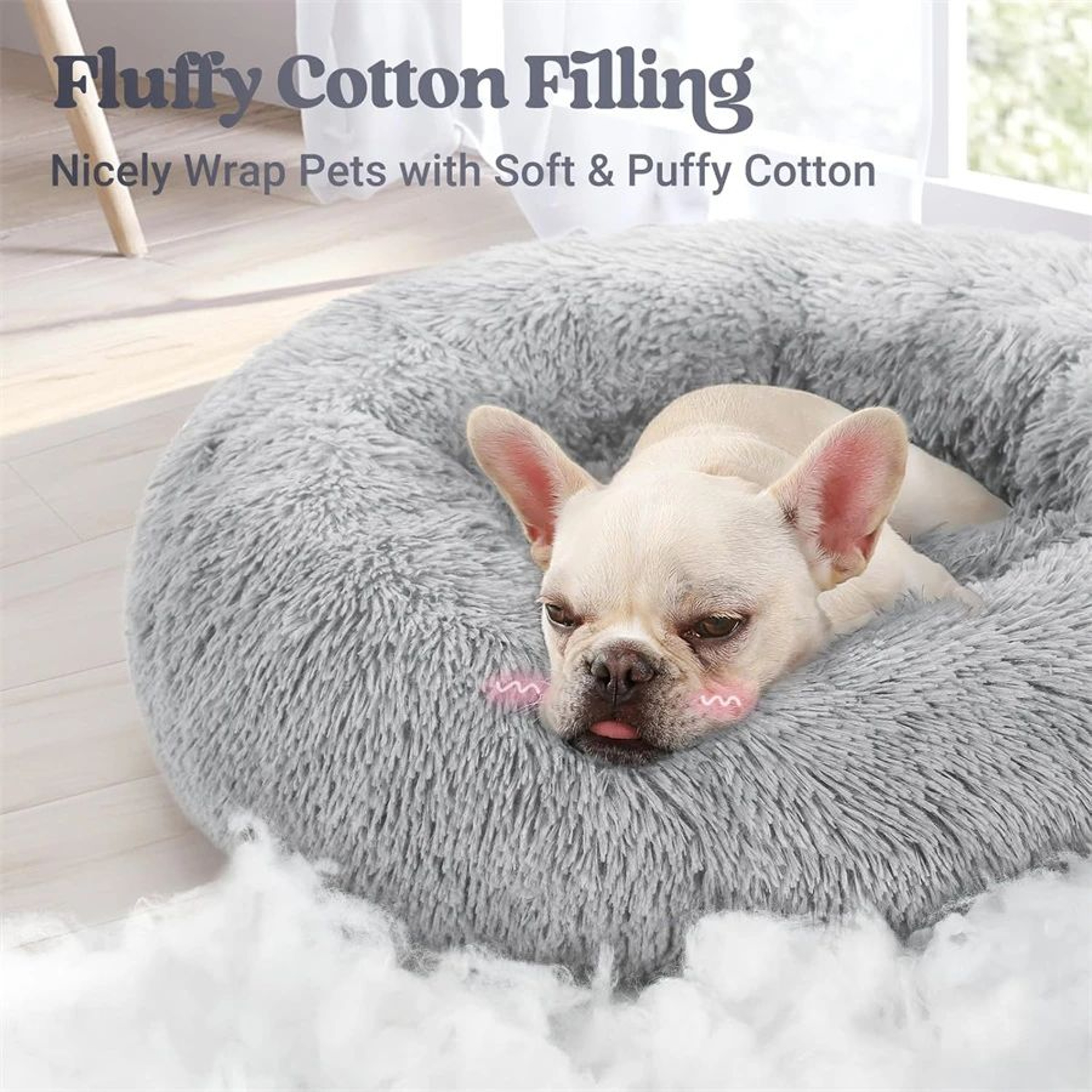 Calming Faux Fur Donut Dog  Cat Bed  Soft Plush AntiAnxiety Pet Sleeping Cushion For Small  Medium  2