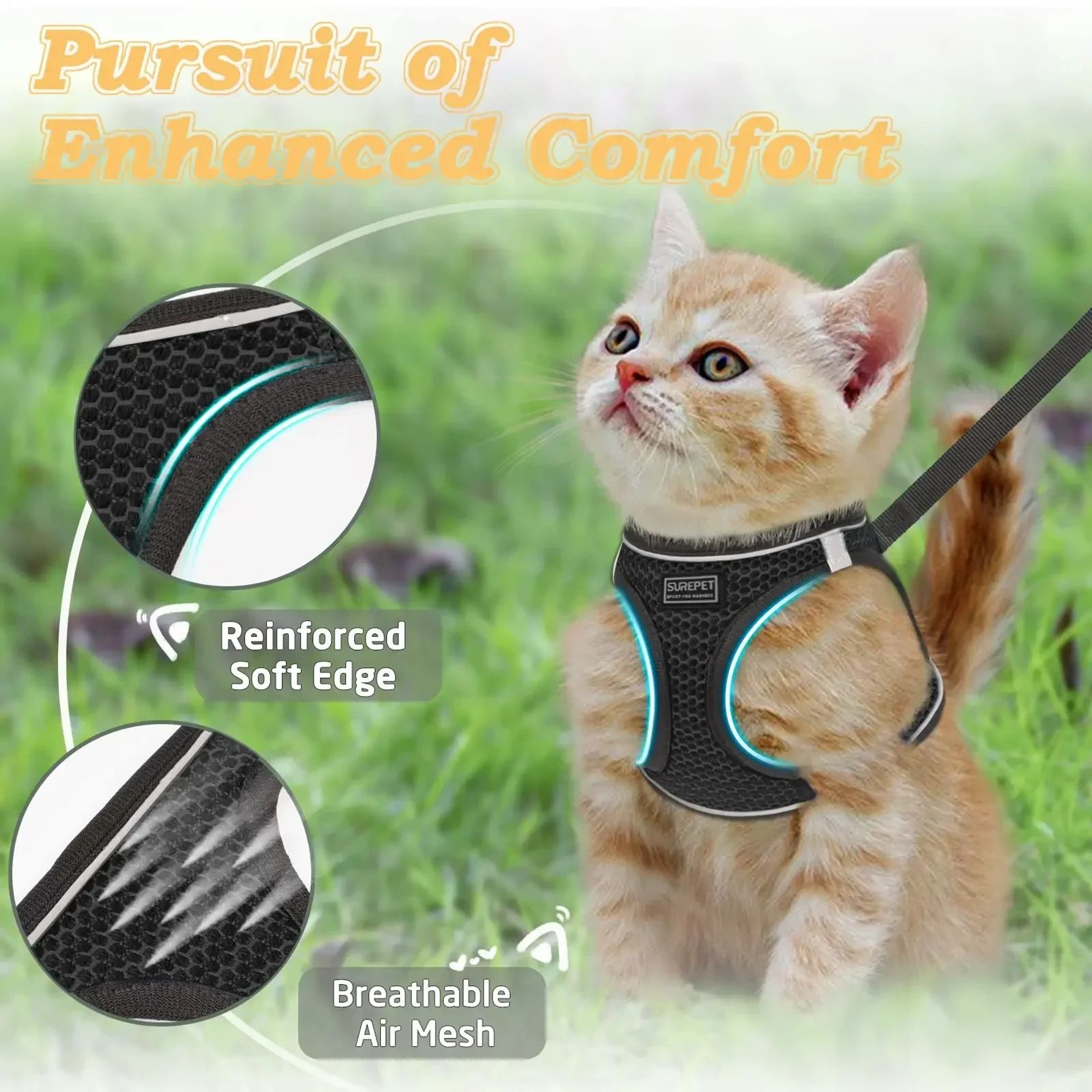 EscapeProof Reflective Cat Harness  Leash Set  Adjustable Soft Mesh Vest For Kittens Cats  Puppies 1