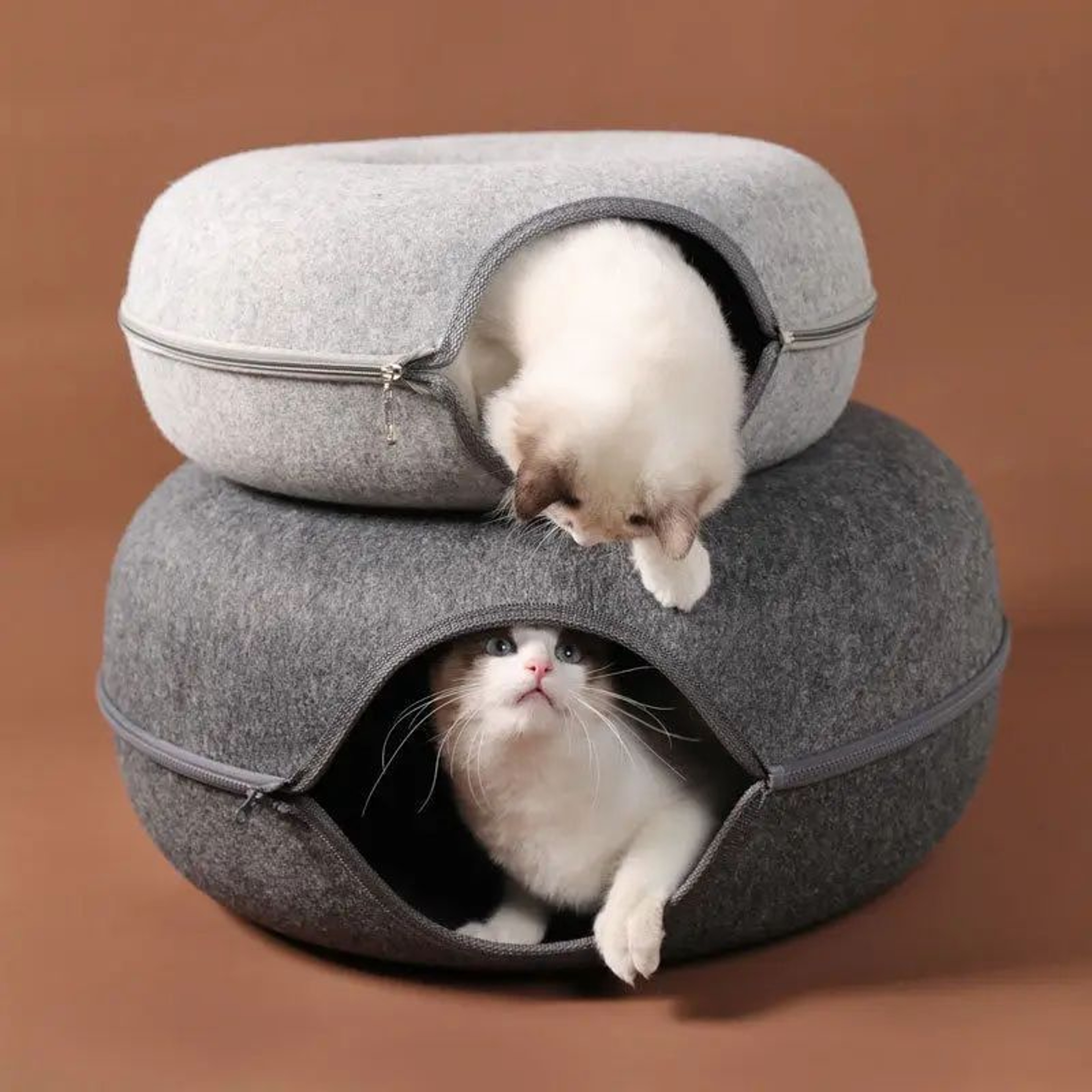 Donut Felt Cat Tunnel Bed  Foldable Interactive Cat Cave House  Play Tunnel Toy 2